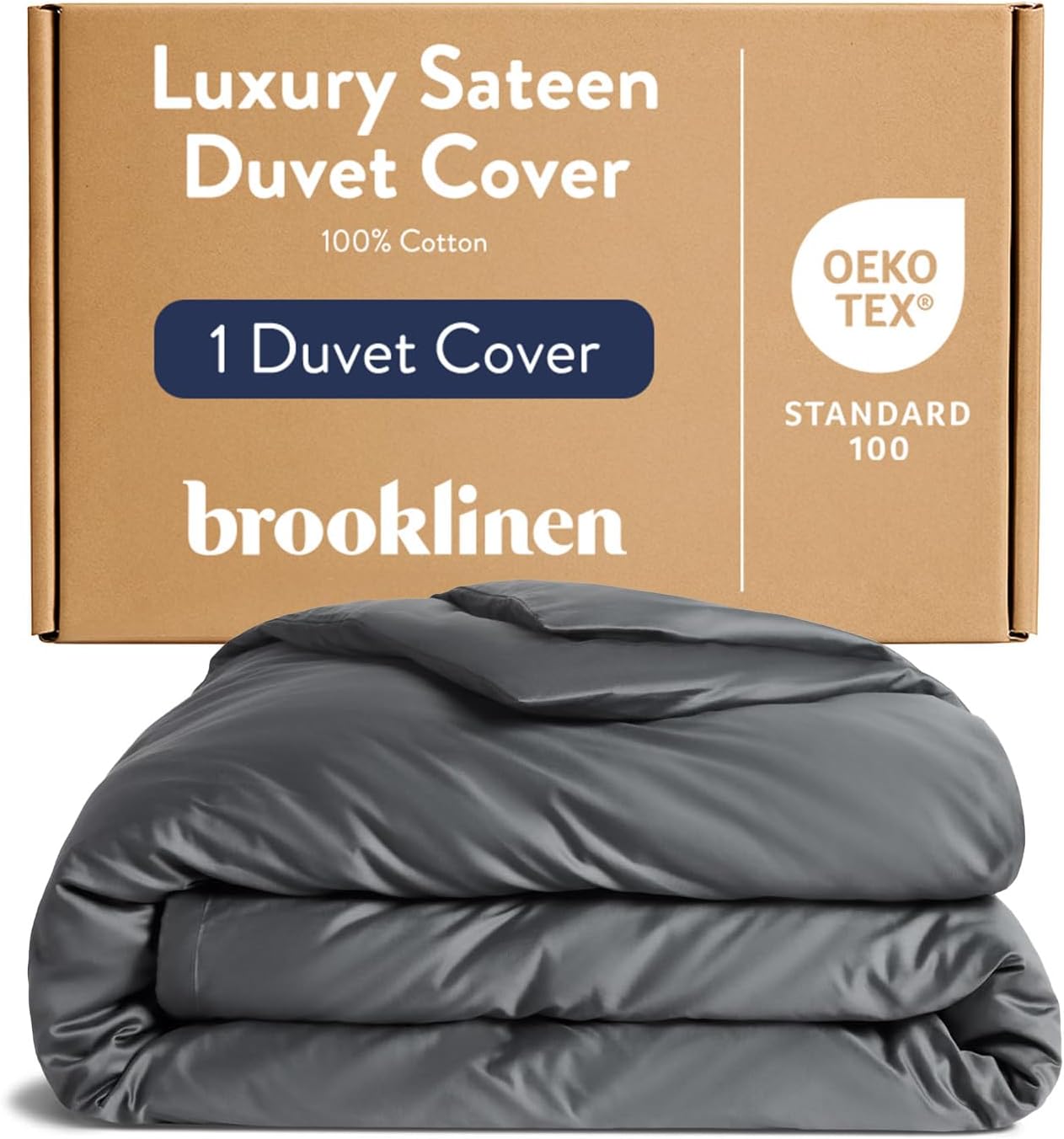 Brooklinen Luxury Sateen Duvet Cover - 100% Cotton, King/California King Size in Slate Grey with Extra-Long Corner Ties and Button Closure - Best King/Cali King Duvet Covers