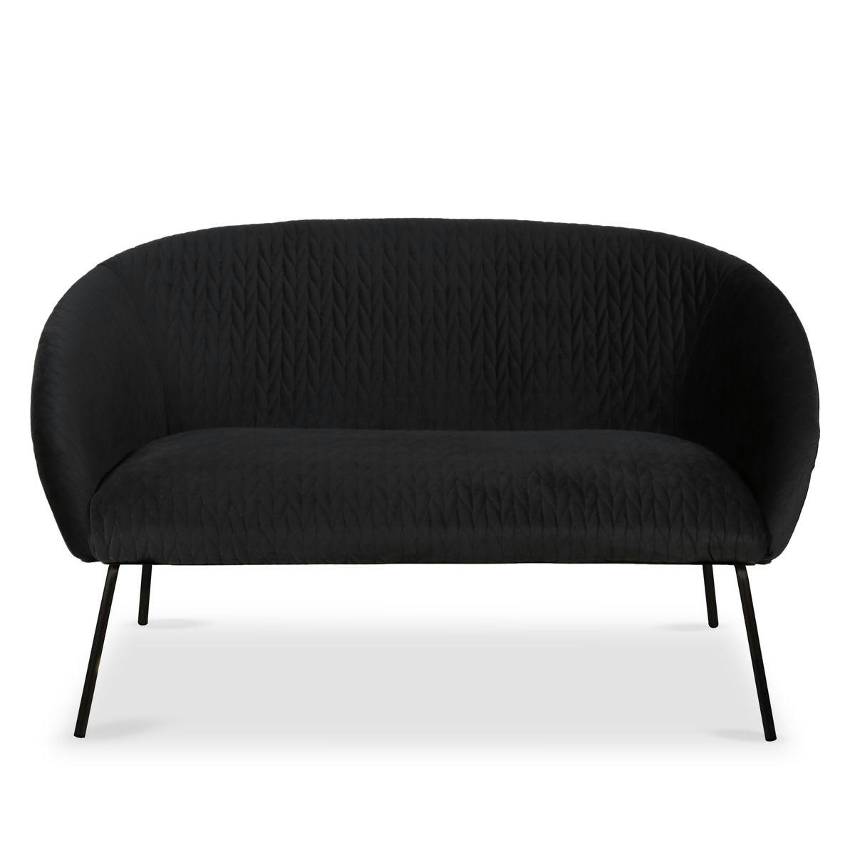 MARCO - Canapé 2 places velours noir pieds métal