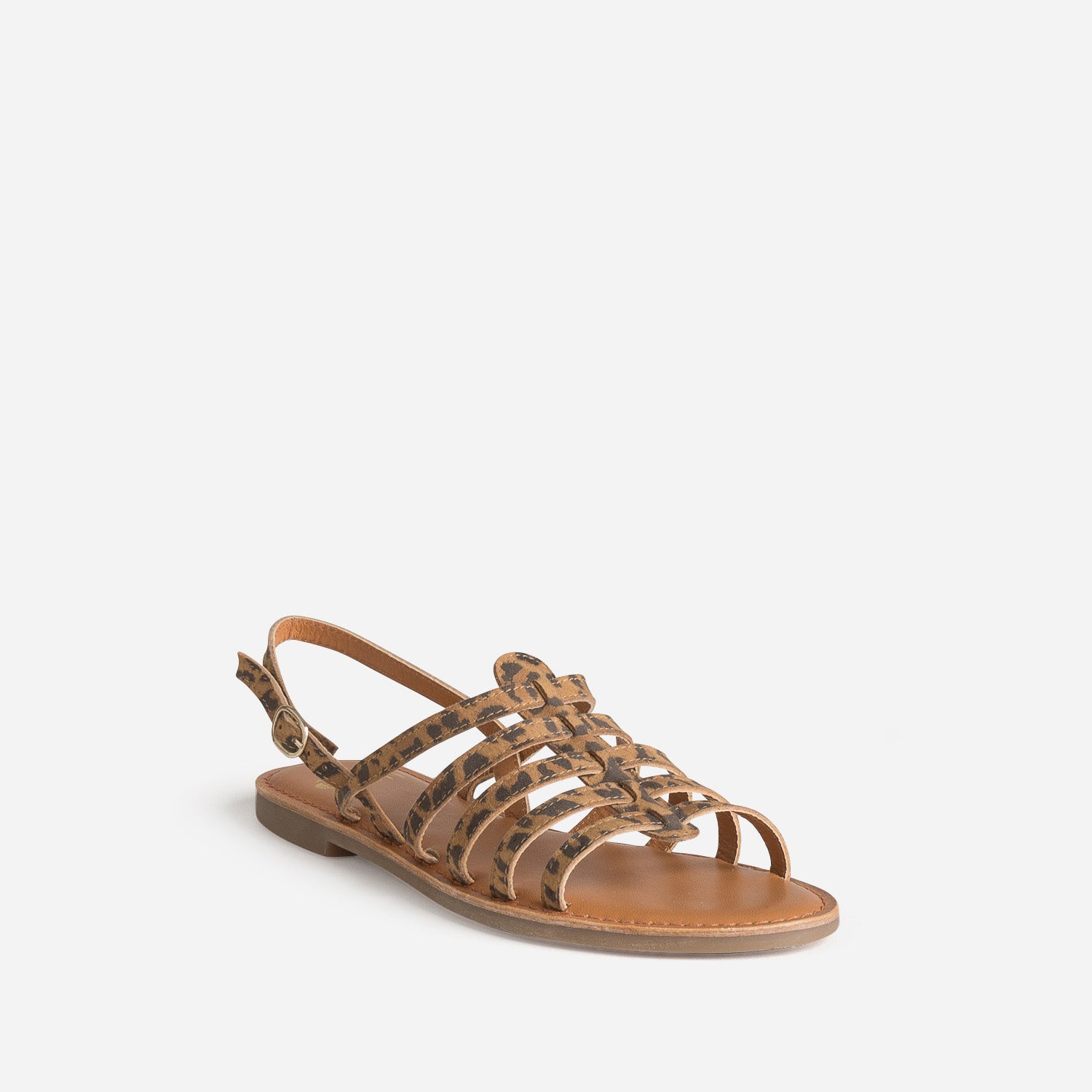 Sandale spartiate marron cuir effet léopard