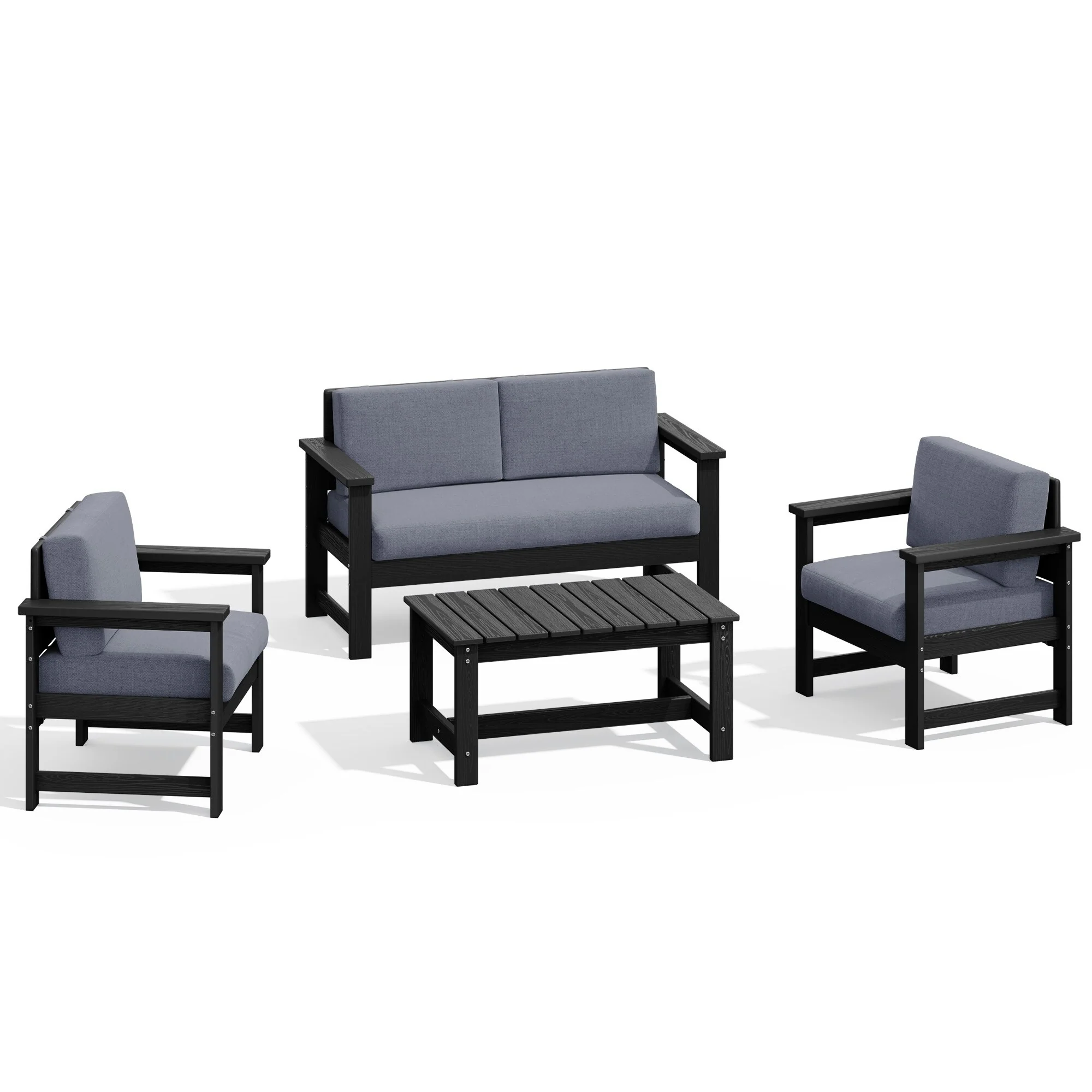 Outdoor Patio HDPE Sectional Sofa and Table Set, Removable Cushions Included, a Loveseat, 2 Single Sofas
