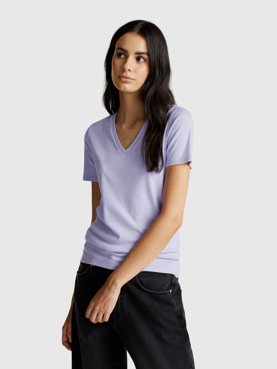 Pure cotton t-shirt with V-neck