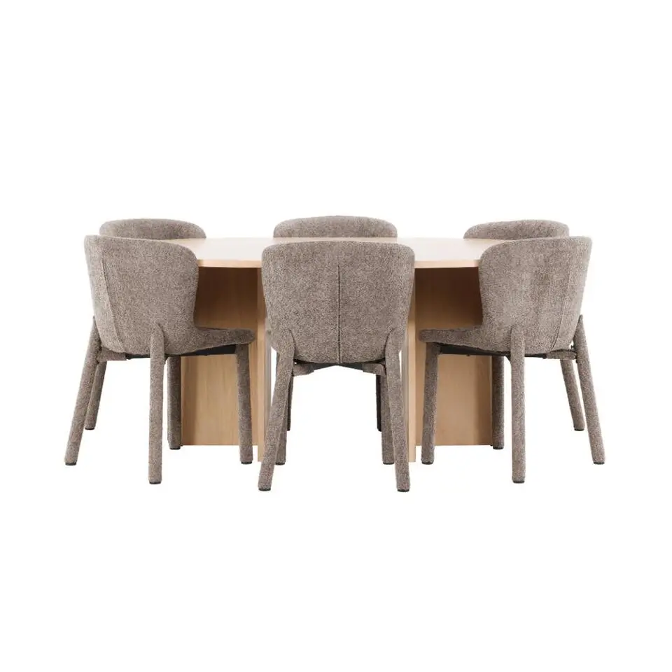 Hioshop Strada eethoek uittrekbare tafel &Oslash;120cm- 170cm en 6 stoelen whitewash-