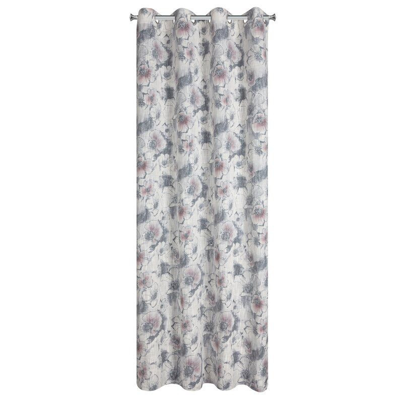 Zasłona na przelotkach w stylu eko w kwiaty FRIDA 140X260 szara