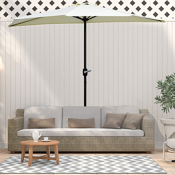 Demi parasol - parasol de balcon - ouverture fermeture manivelle - acier polyester haute densité crème