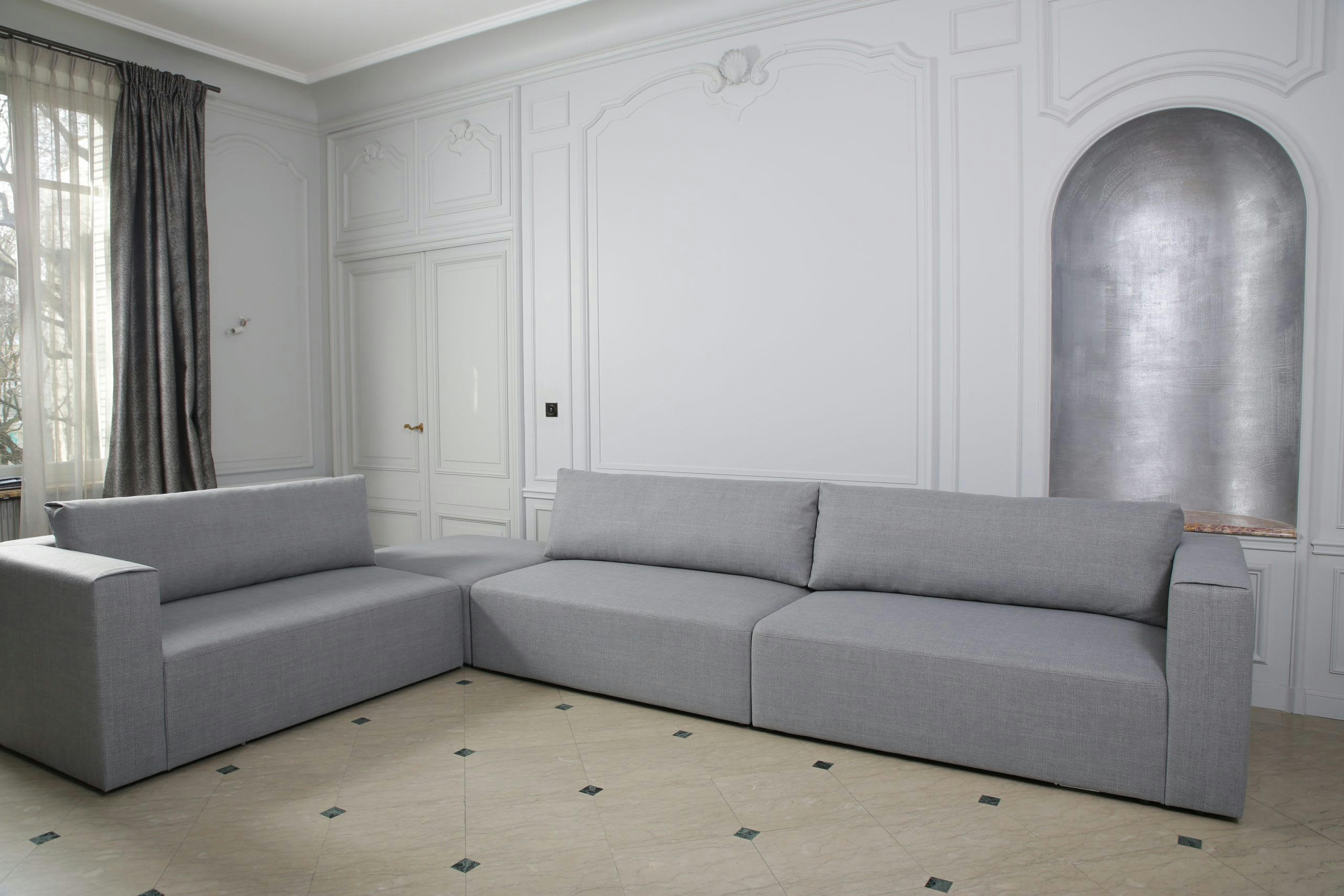 CARDINAL - Double chauffeuse pour canapé modulable en tissu chiné gris