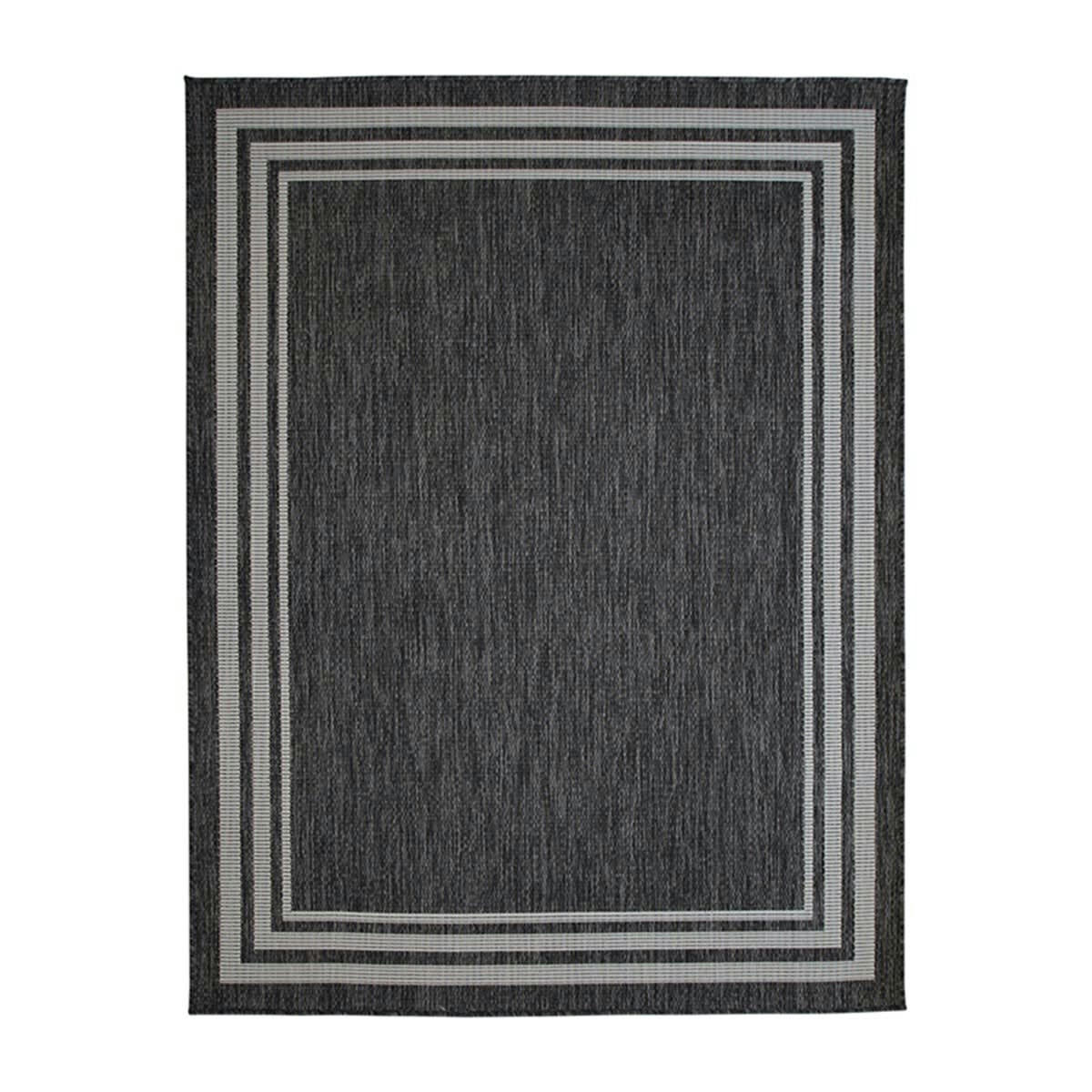 TERRAIN - Tapis intérieur-extérieur aspect jute motif cadre noir 133x170