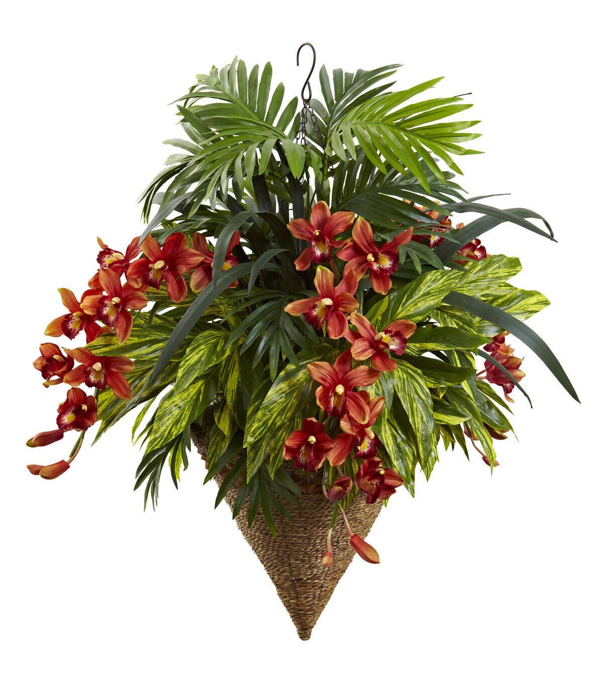 Nearly Natural 36 Mixed Tropical & Cymbidium Hanging Basket