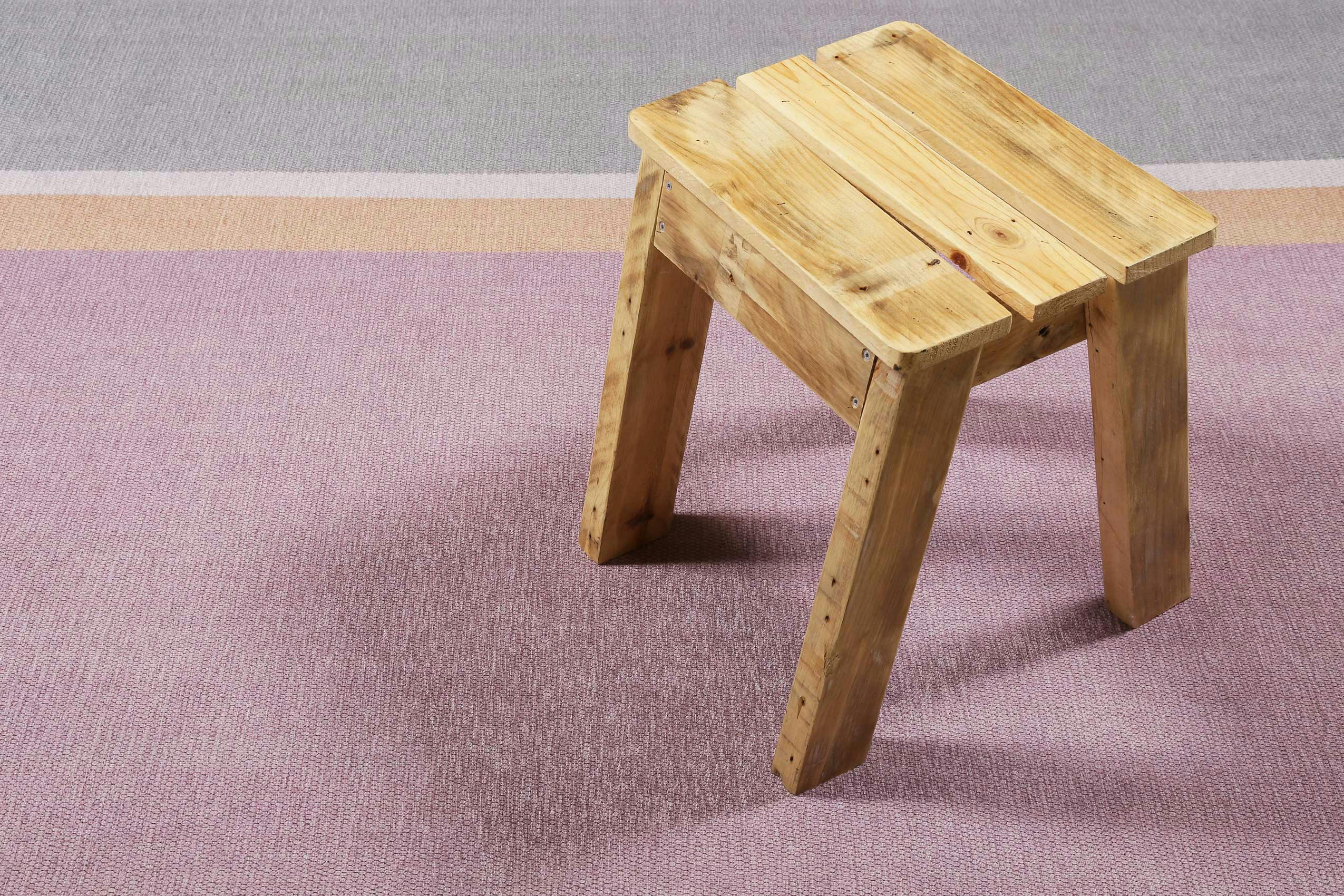 SALT RIVER - Tapis plat graphique rose et gris coton pour chambre, salon 130x190