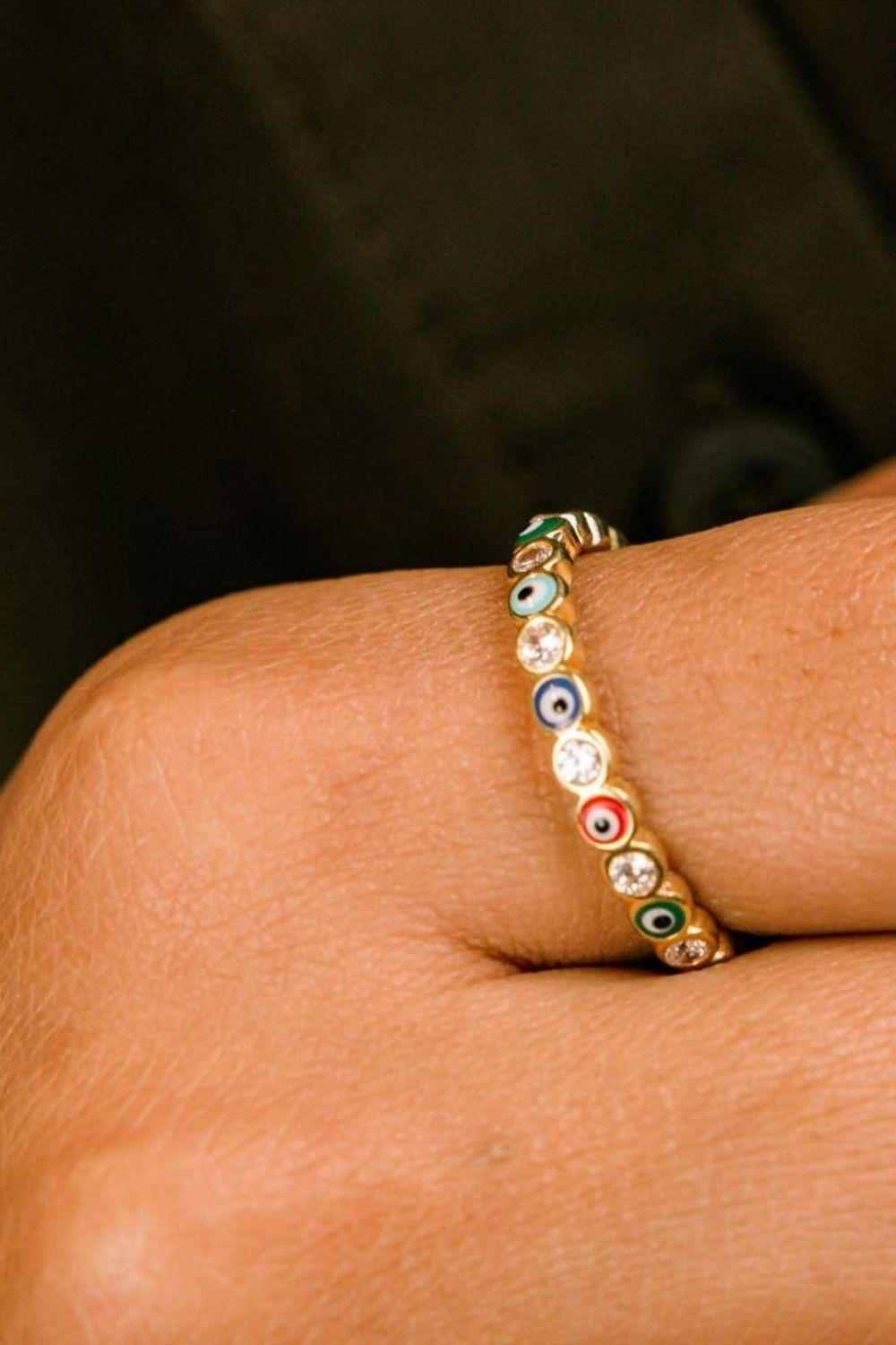 The Colourful Aura Adjustable Multicolour Minimalist Slim Stacking Evil Eye Band Ring