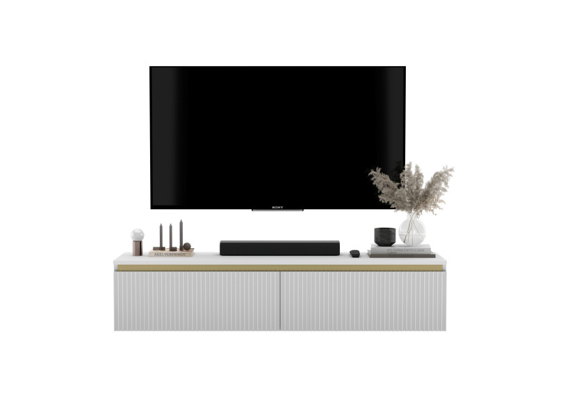 Wisząca szafka RTV Nowczesna Komoda Glamour Biały MAT 140 cm