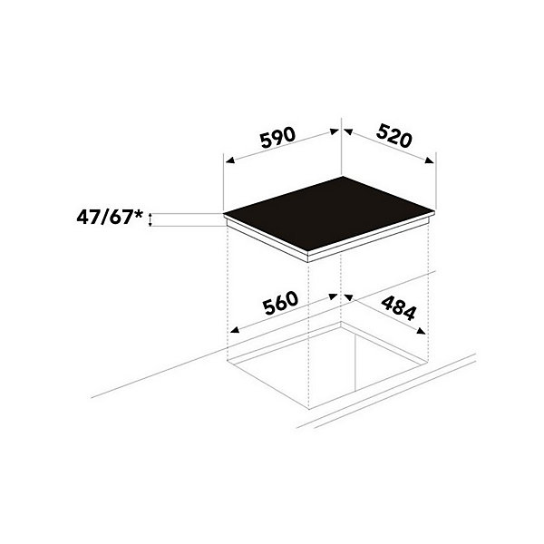 GLEM Table de cuisson vitrocéramique 3 foyers Hi-light - GTH63ET