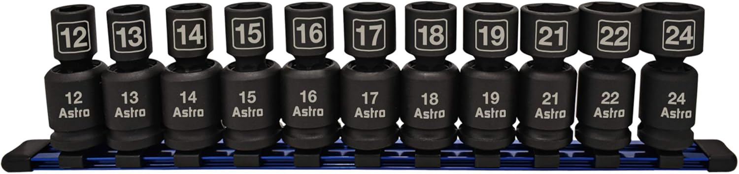 Astro Pneumatic Tool 78244 11Piece 1/2 Drive Nano Pinless Universal Impact Sockets - Metric