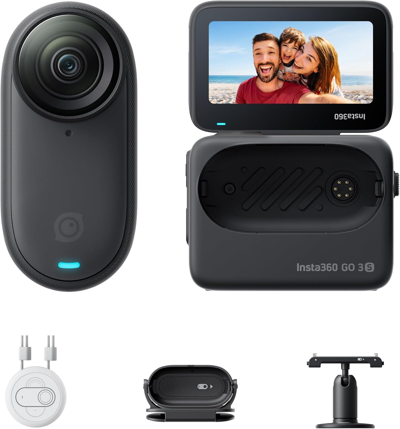 Insta360 GO 3S - 128 GB Black 4K Tiny Portable Vlogging Camera  Hands-Free POVs  Mount Anywhere  Stabilization  140 Min Battery Life  10m Waterproof  Pet POV