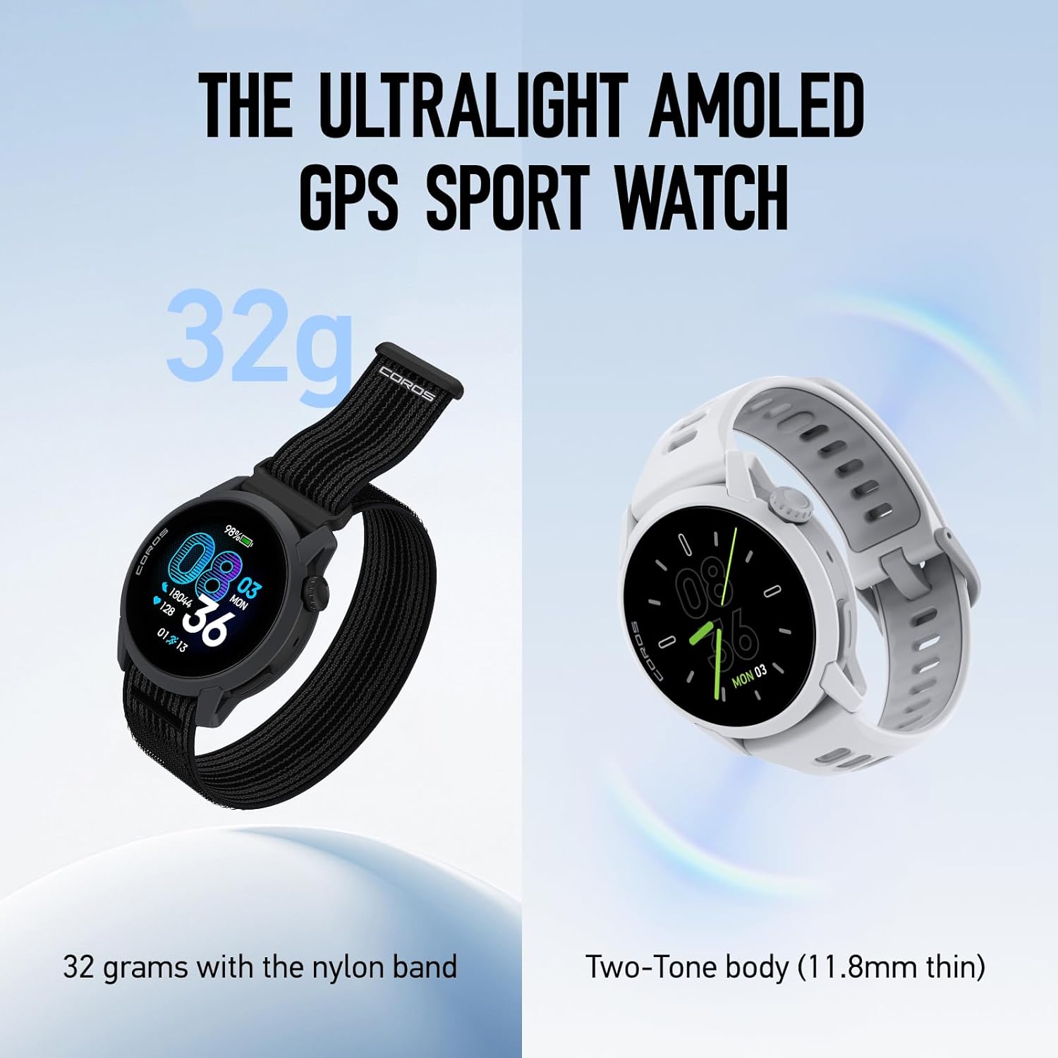 COROS PACE 4 Ultralight Sport GPS Watch  1.2 AMOLED Touchscreen 19 days of daily use  Voice Features  Advanced Training Tools  GPS  Heart Rate Monitor  Navigation  Run  Bike  and Ski - Black Silicone