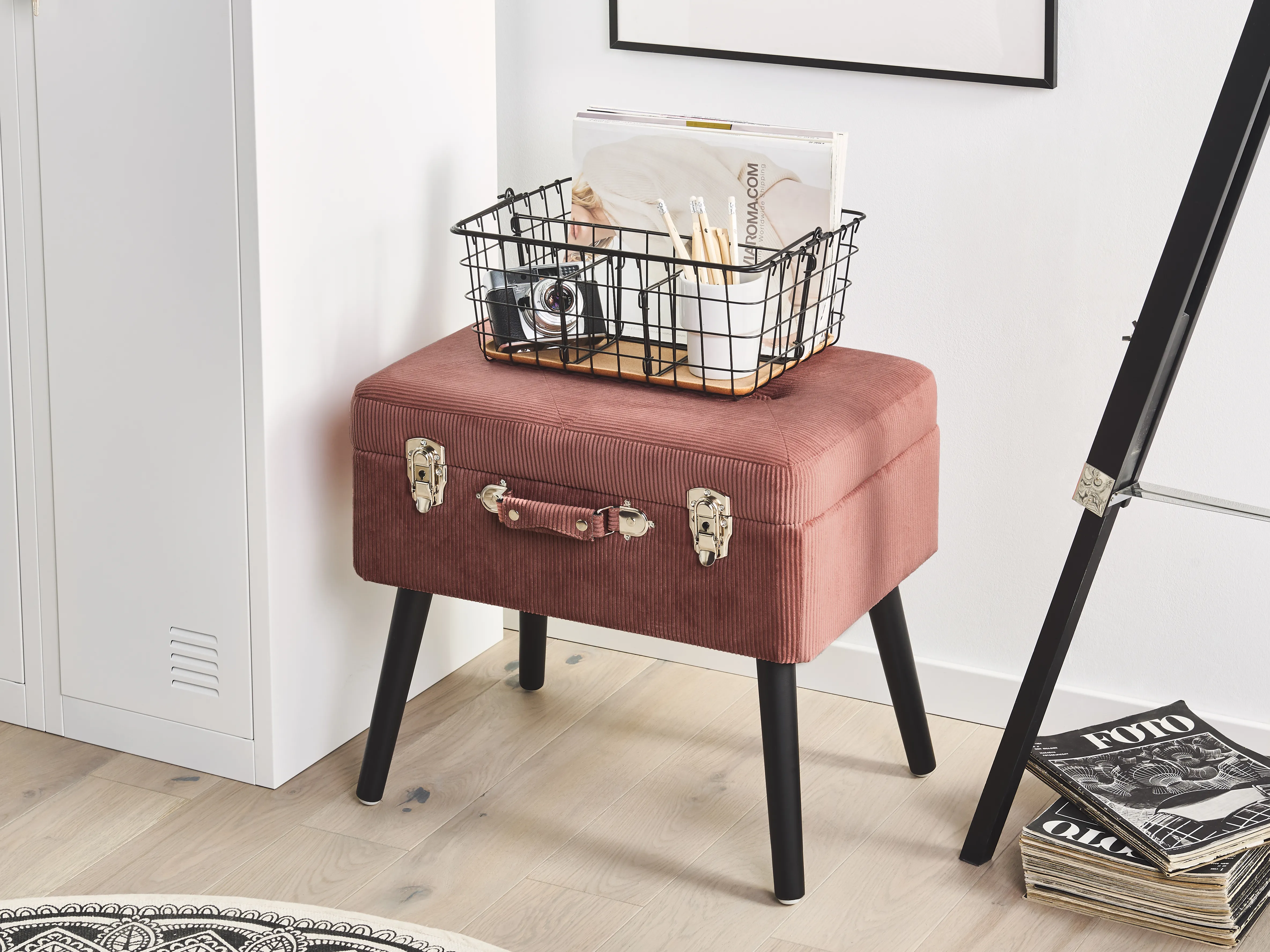 Storage Stool MALLARD Corduroy Pink
