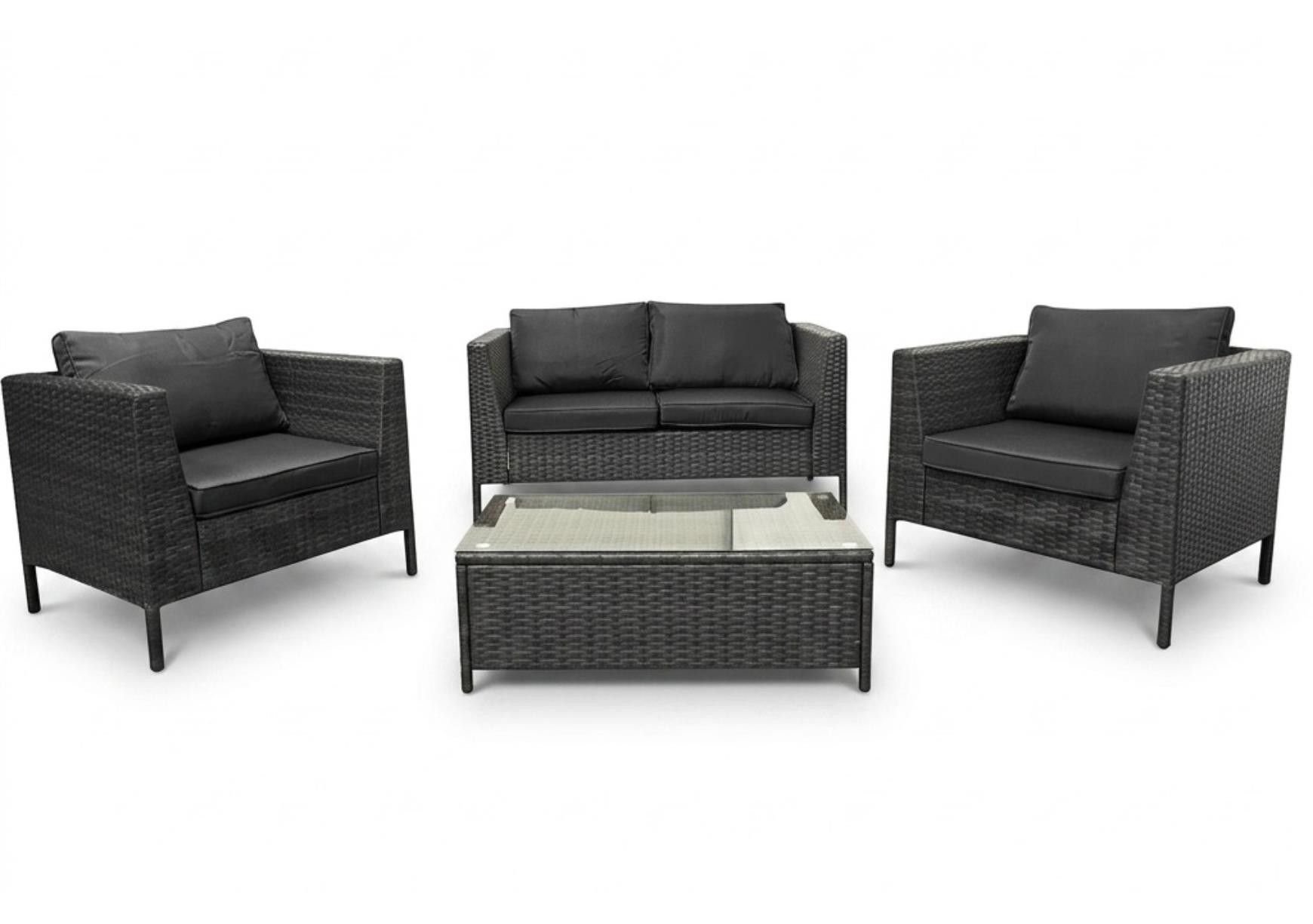 Zestaw Wypoczynkowy LOGGIA do Ogrodu Szary – Sofa   2 Fotele   Stolik