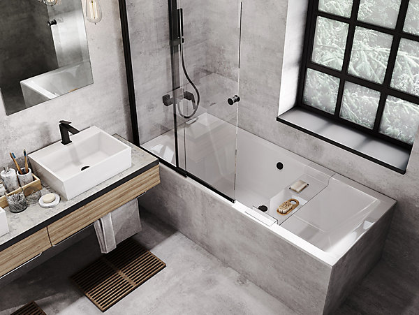 Baignoire rectangulaire 165 x 75 QUADRO SLIM acrylique blanc   Habillage en polystyrène (4 cm)   Pieds   Vidage à chromé
