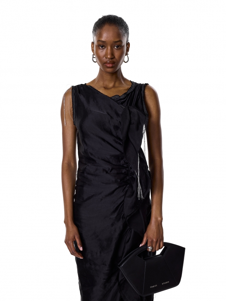 Black handbag with rigid construction