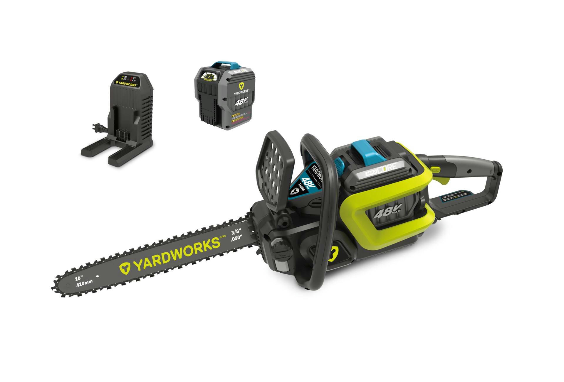 Yardworks 48 V Max Lithium-ion Brushless Chainsaw, 5 Ah Battery Included , 16-in