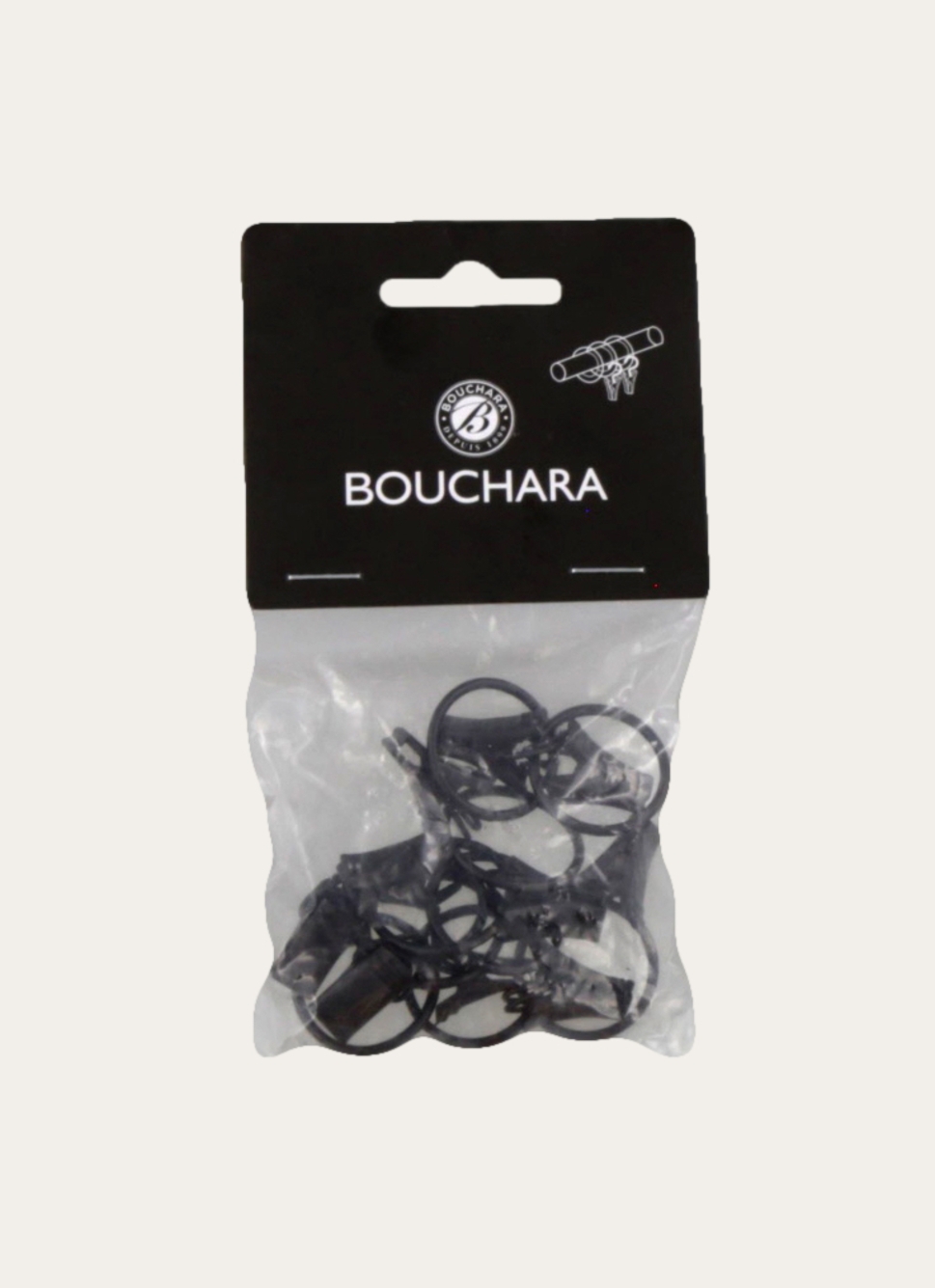 PETITS ANNEAUX à PINCES POUR RIDEAUX- DIAM2,2CM NOIR