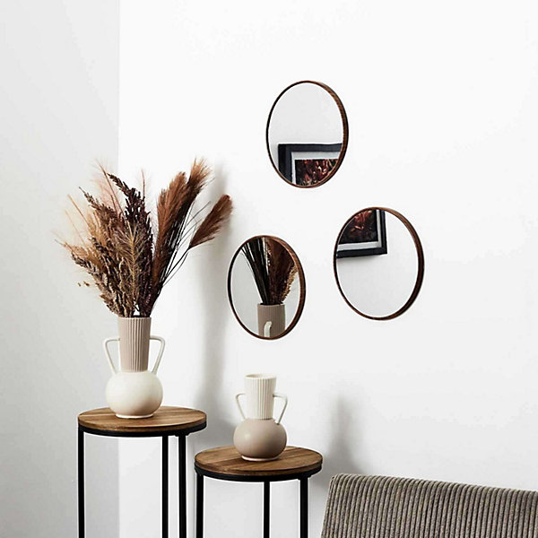 Lot de 3 miroirs ronds imitation bois