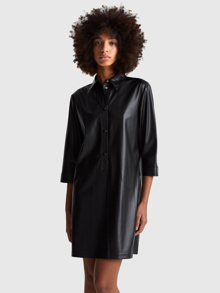 Dress with imitation leather collar