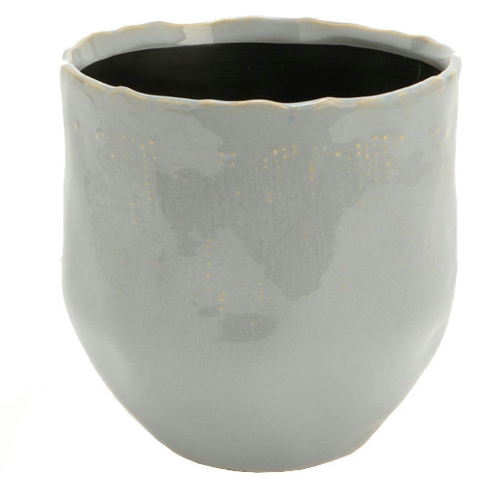 GRÈS - Pot de fleur gris bleuté D13cm