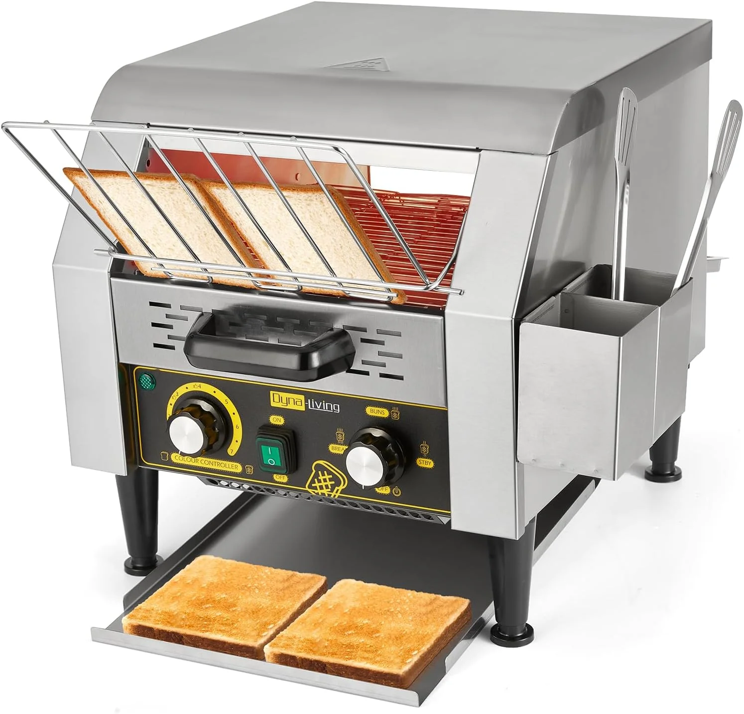 Toaster 450 Slices/Hour Stainless Steel Restaurant Toaster Conveyor with Storage Boxes 2600W Heavy Duty Industrial Conveyor Toasters Bagel Toaster Conveyor Belt Toasters(300 PCS/H)