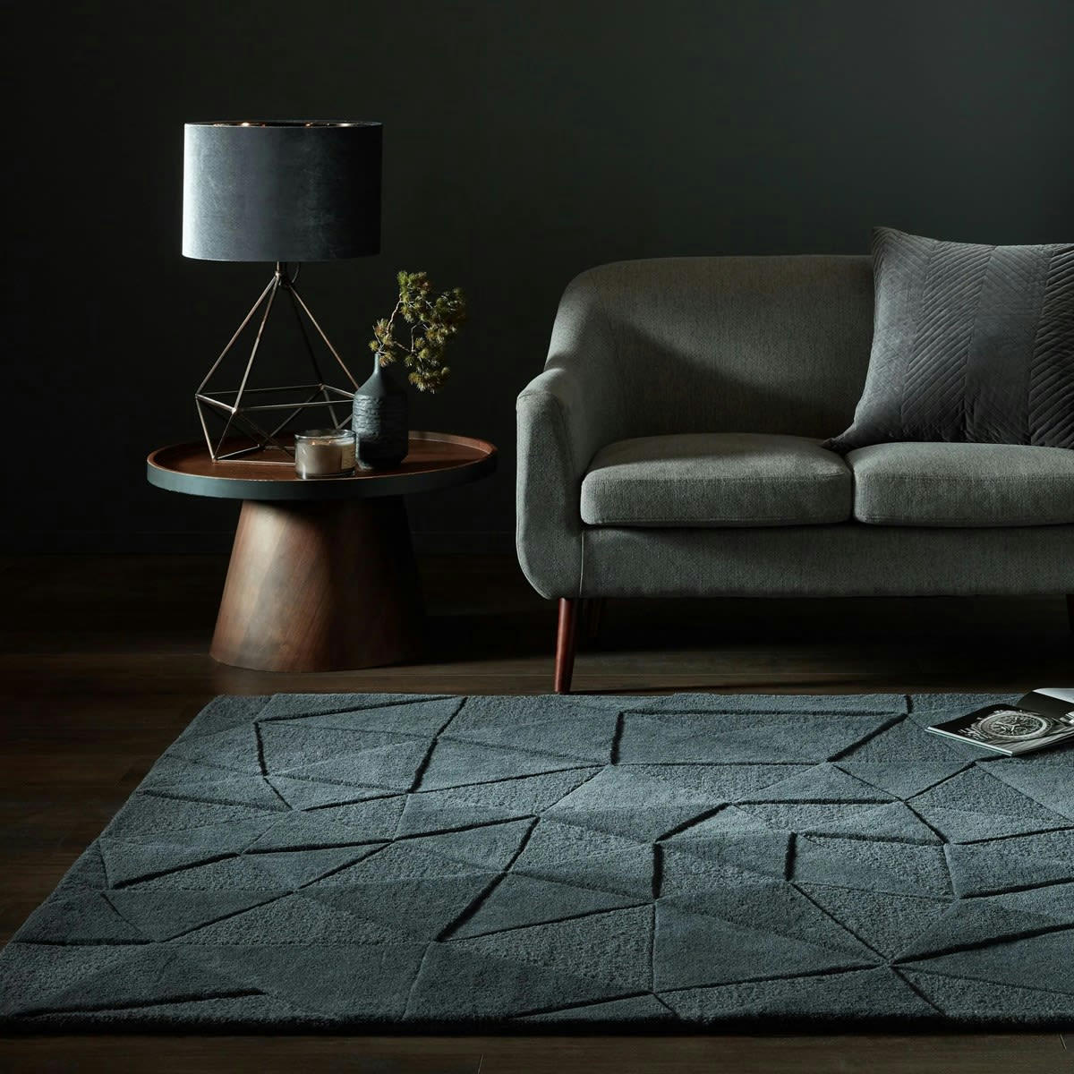 SHERD - Tapis de salon moderne en laine gris foncé 200x290 cm