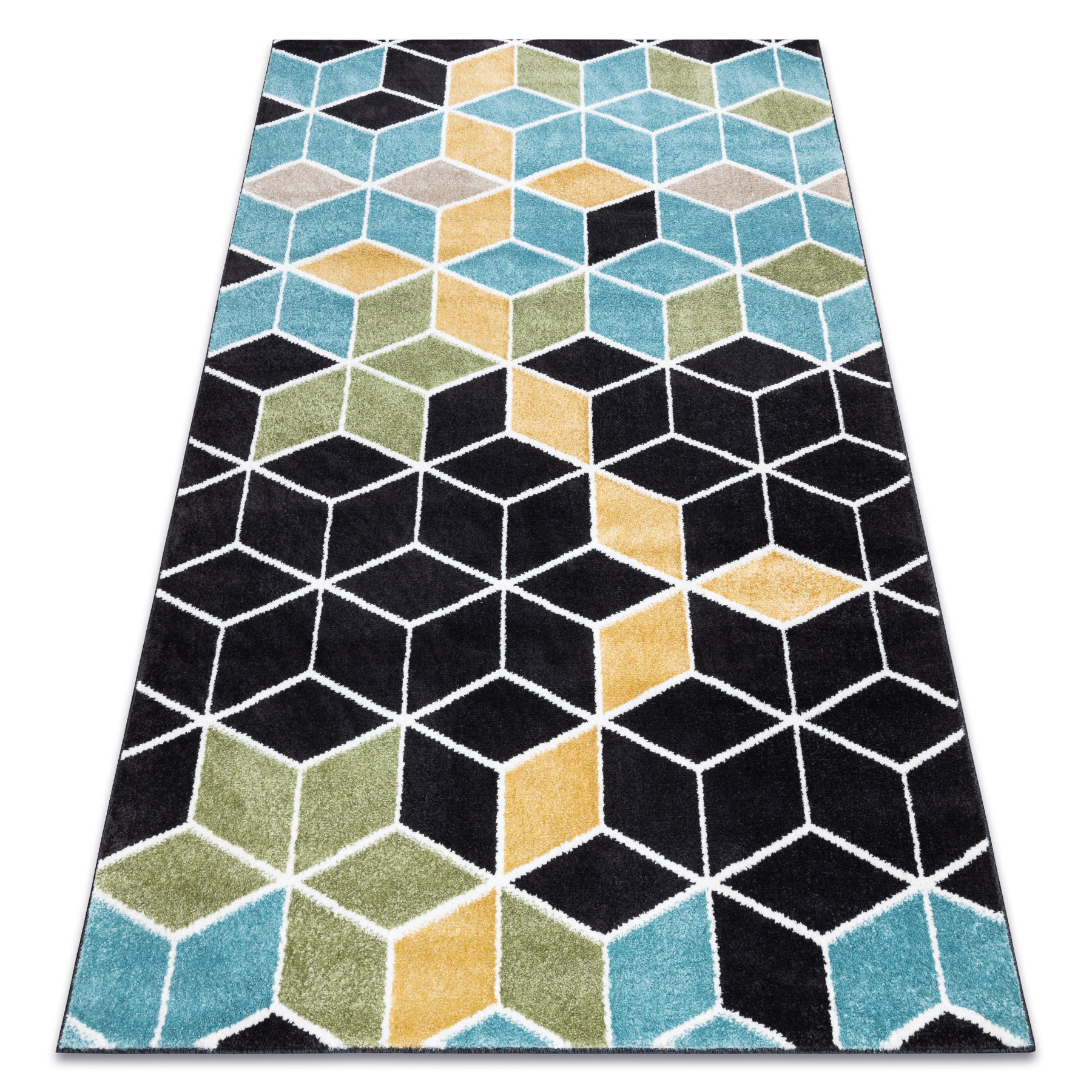 Dywan POLI 9139A Cube kostka 3D czarny / niebieski 120x170 cm