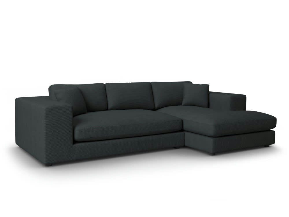 TENDANCE - Canapé d'angle 5 places en tissu structuré noir