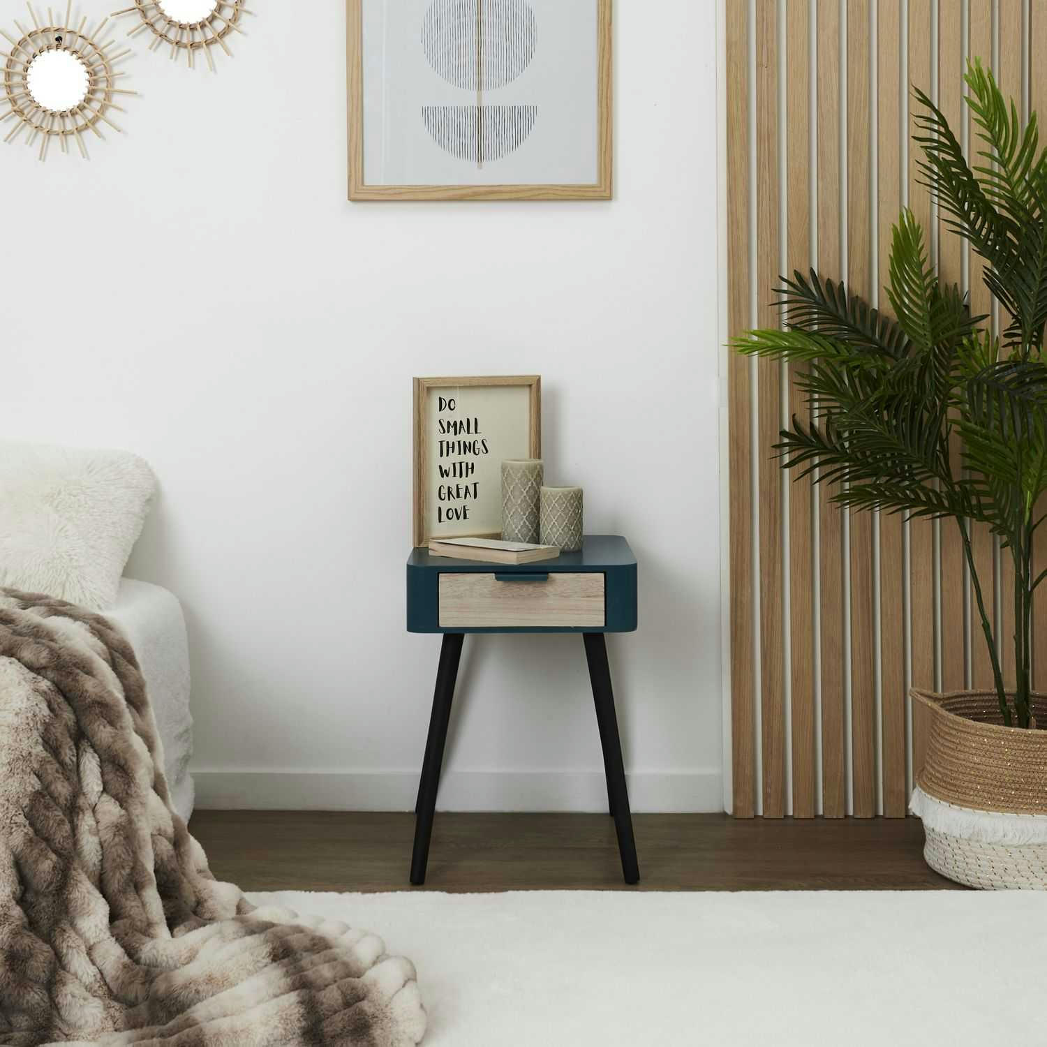 - Table de chevet 1 tiroir en mdf bleu