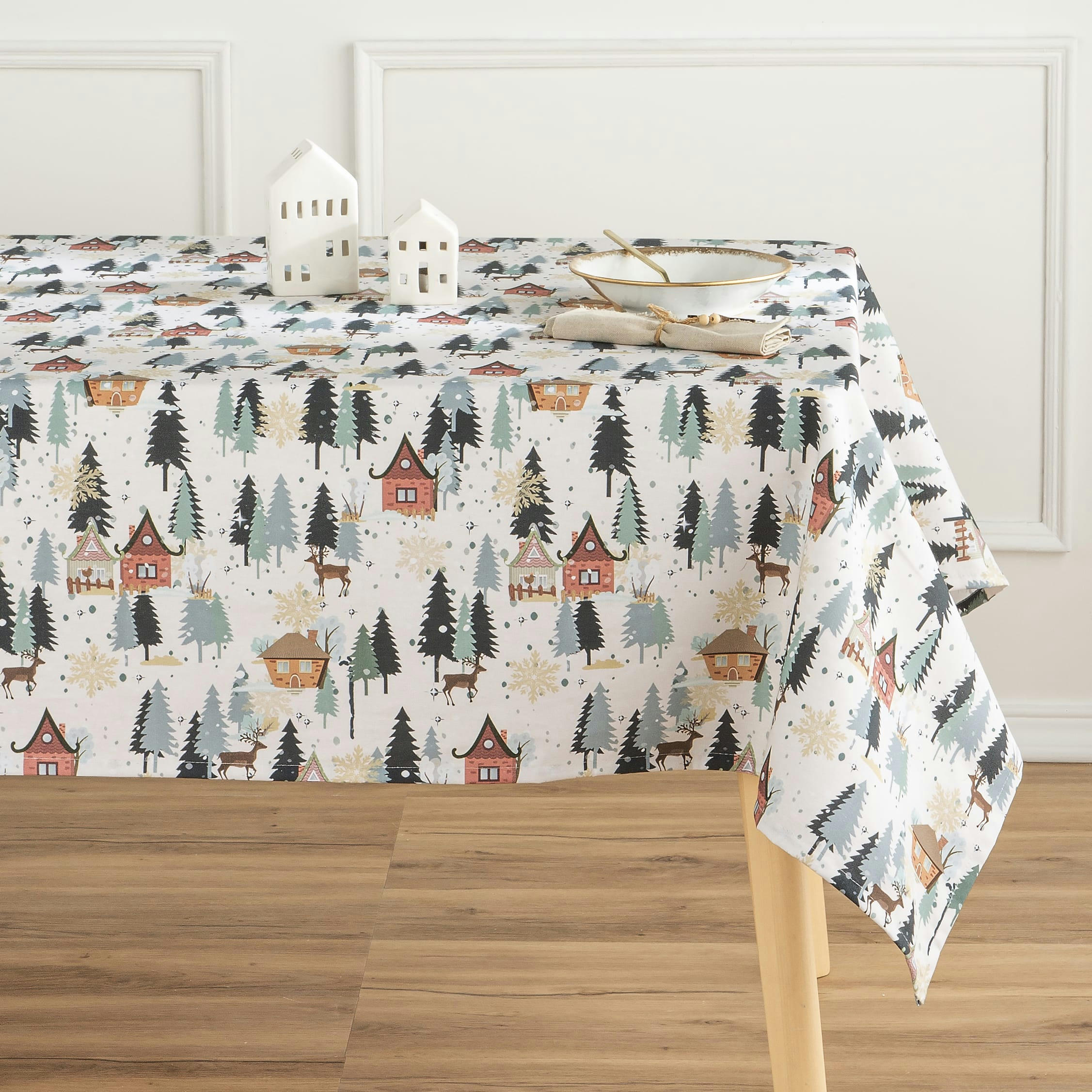 COLLECTION DE NOËL IMPRIMÉE - Nappe en coton antitâche dessin de nöel multicolore 140x200 cm