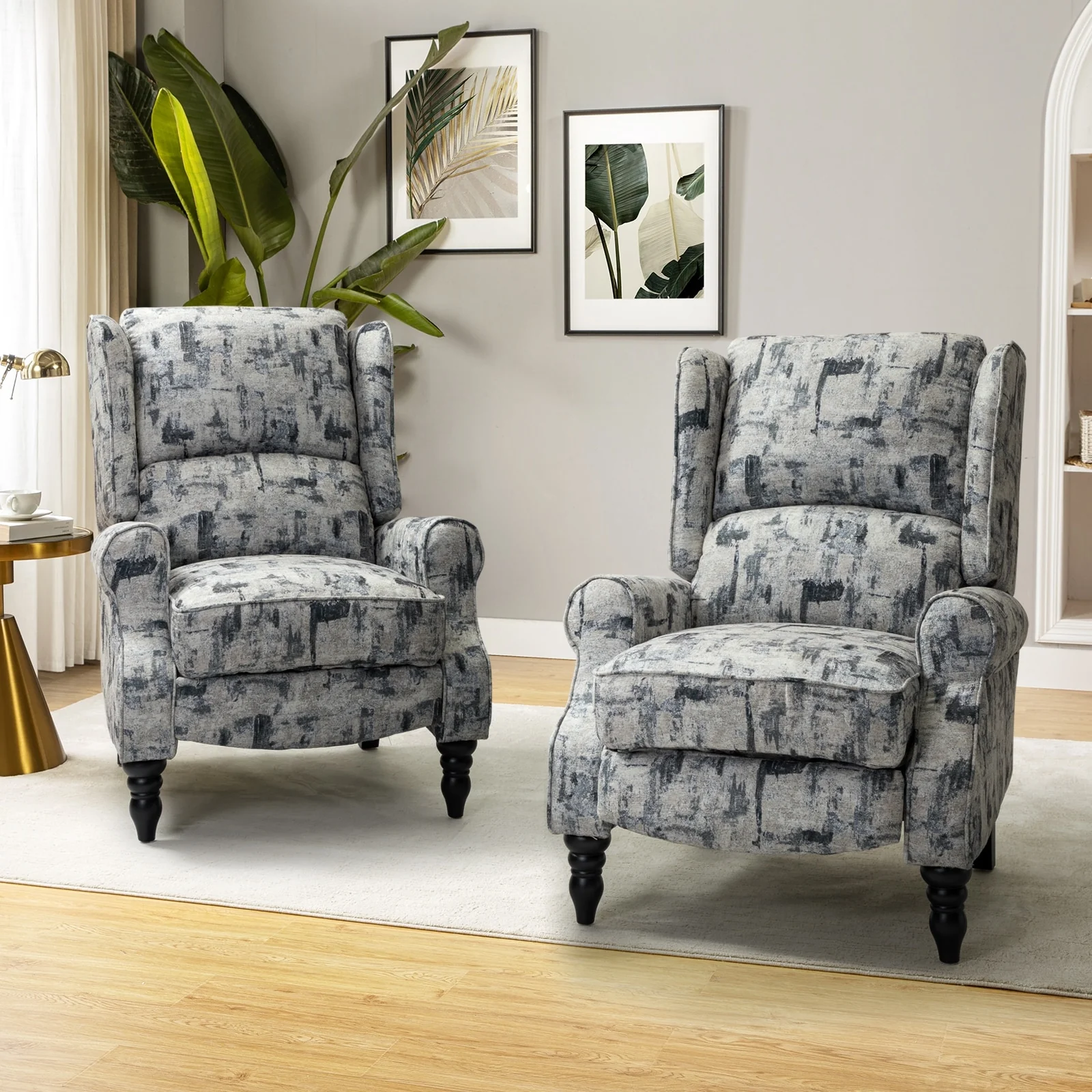 Olympus Upholstered Classic Manual Wingback Recliner with Solid Wood Legs Set of 2 by HULALA HOME