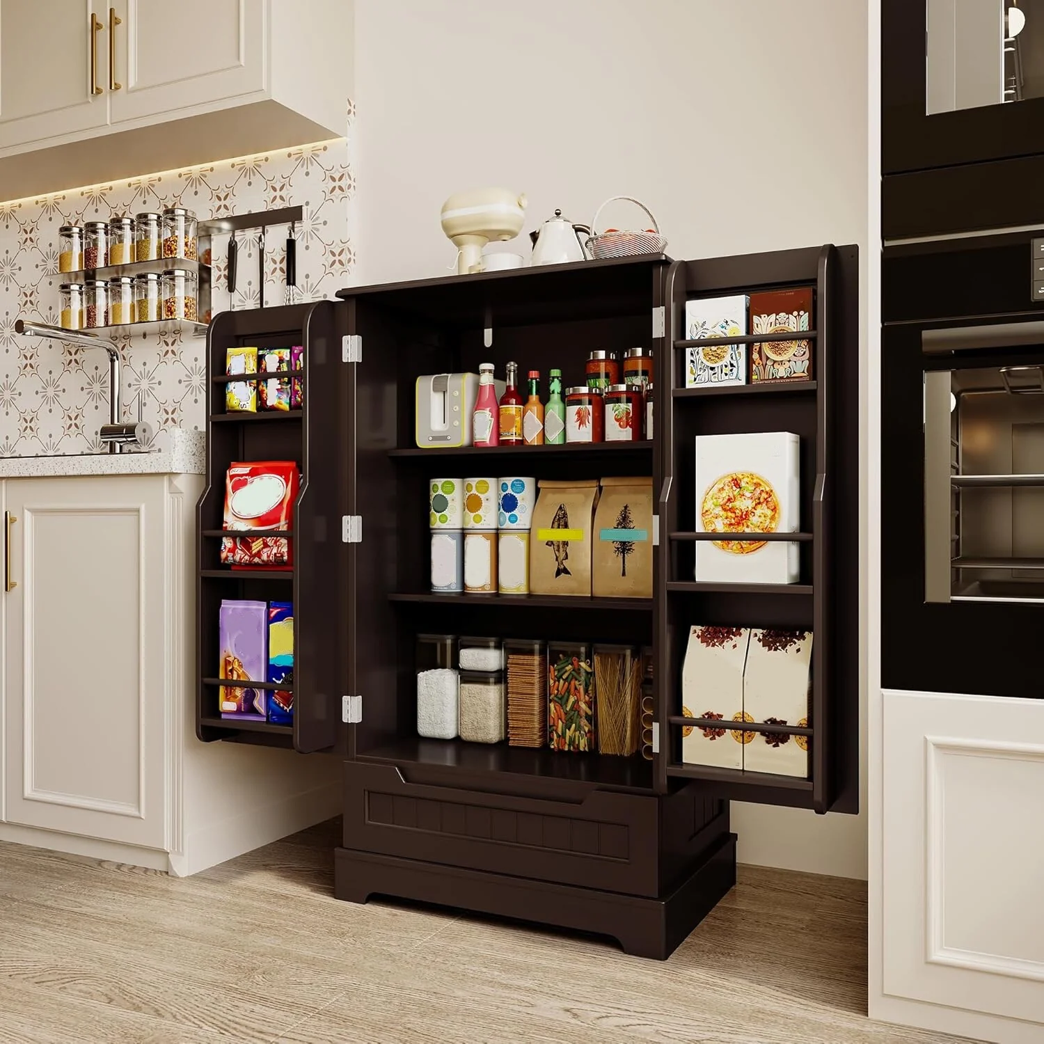 Kitchen Pantry Storage Cabinet with Drawers Freestanding Bathroom Storage Cabinets, Small Food Pantry Cabinet