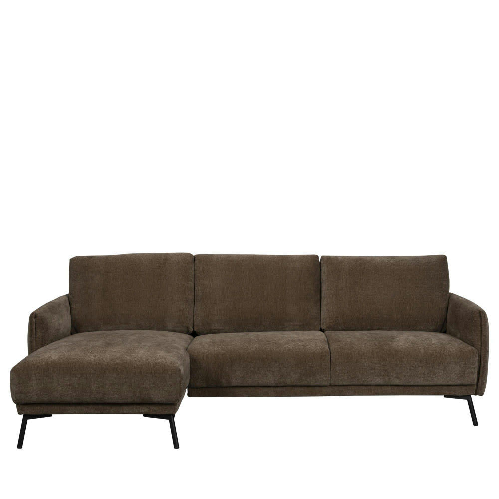 HARPER - Canapé d'angle gauche en tissu chenille café 3 places