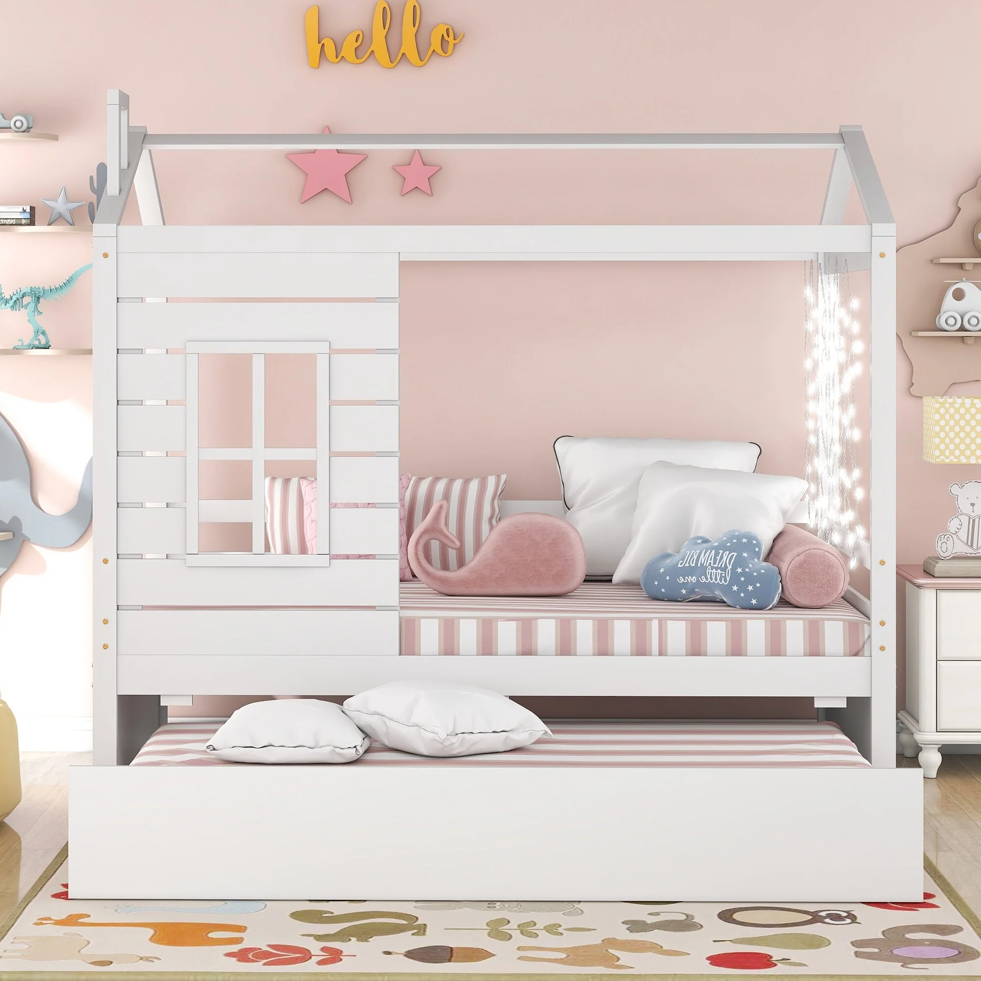 House Bed Frame for Kids Twin House-shaped Daybed with Trundle Bed