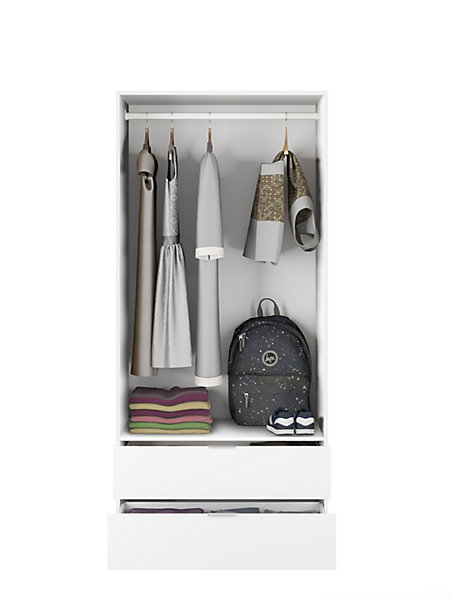 Armoire avec 2 tiroirs et 2 portes coloris Blanc en mélamine - Dim: 180 x 81 x 52 cm.