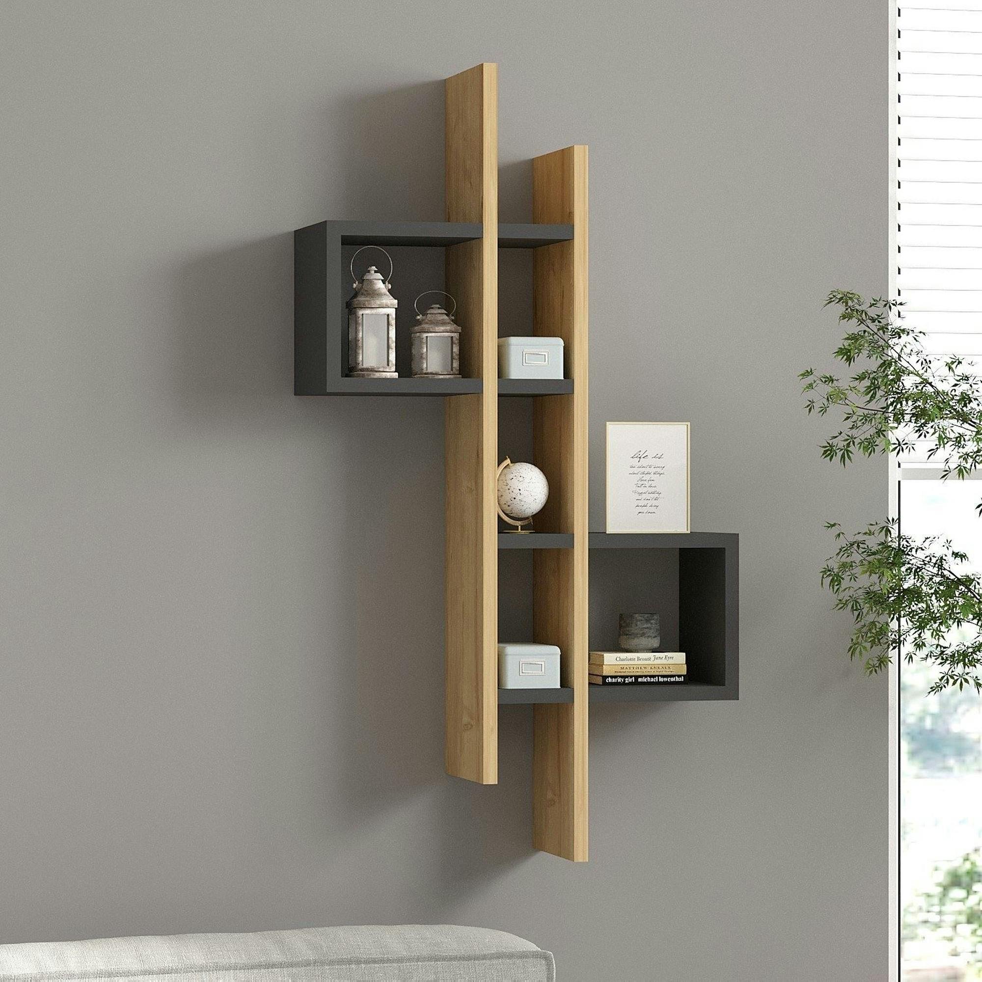 Etagère murale design bicolore, effet chêne et gris MARFA