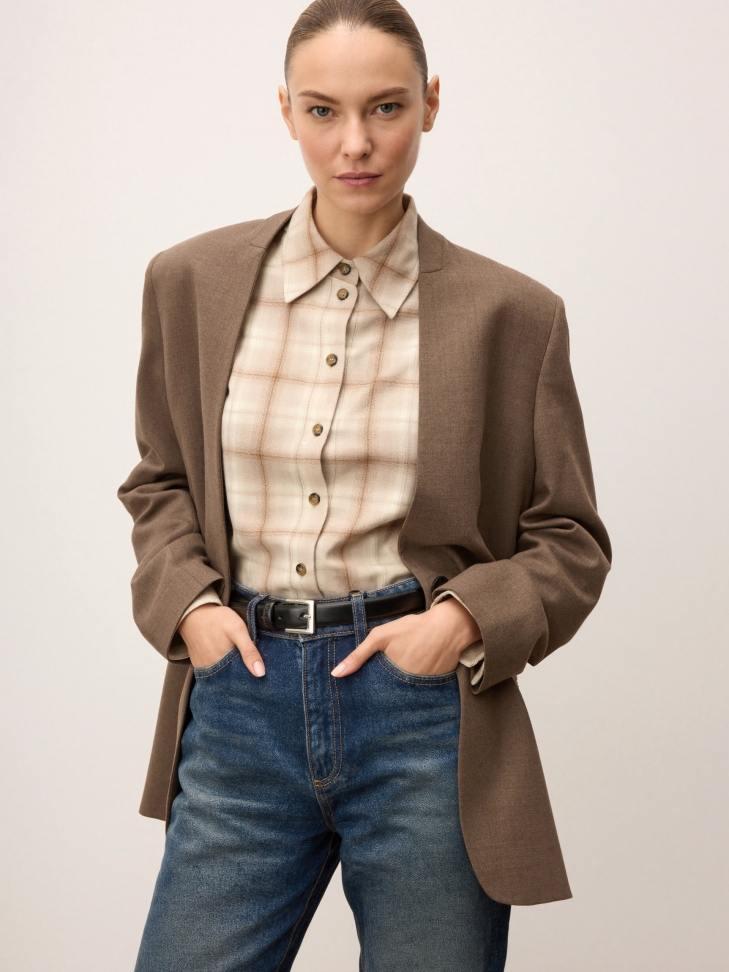 Black leather belt with logoed loop and silver buckle