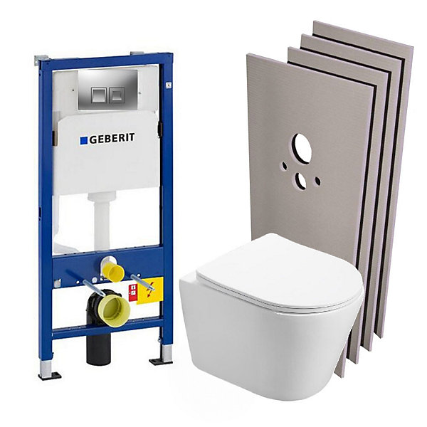 Pack WC Bati-support Geberit Duofix UP100   Cuvette SAT Infinitio sans bride   Set d'habillage   Plaque chrome