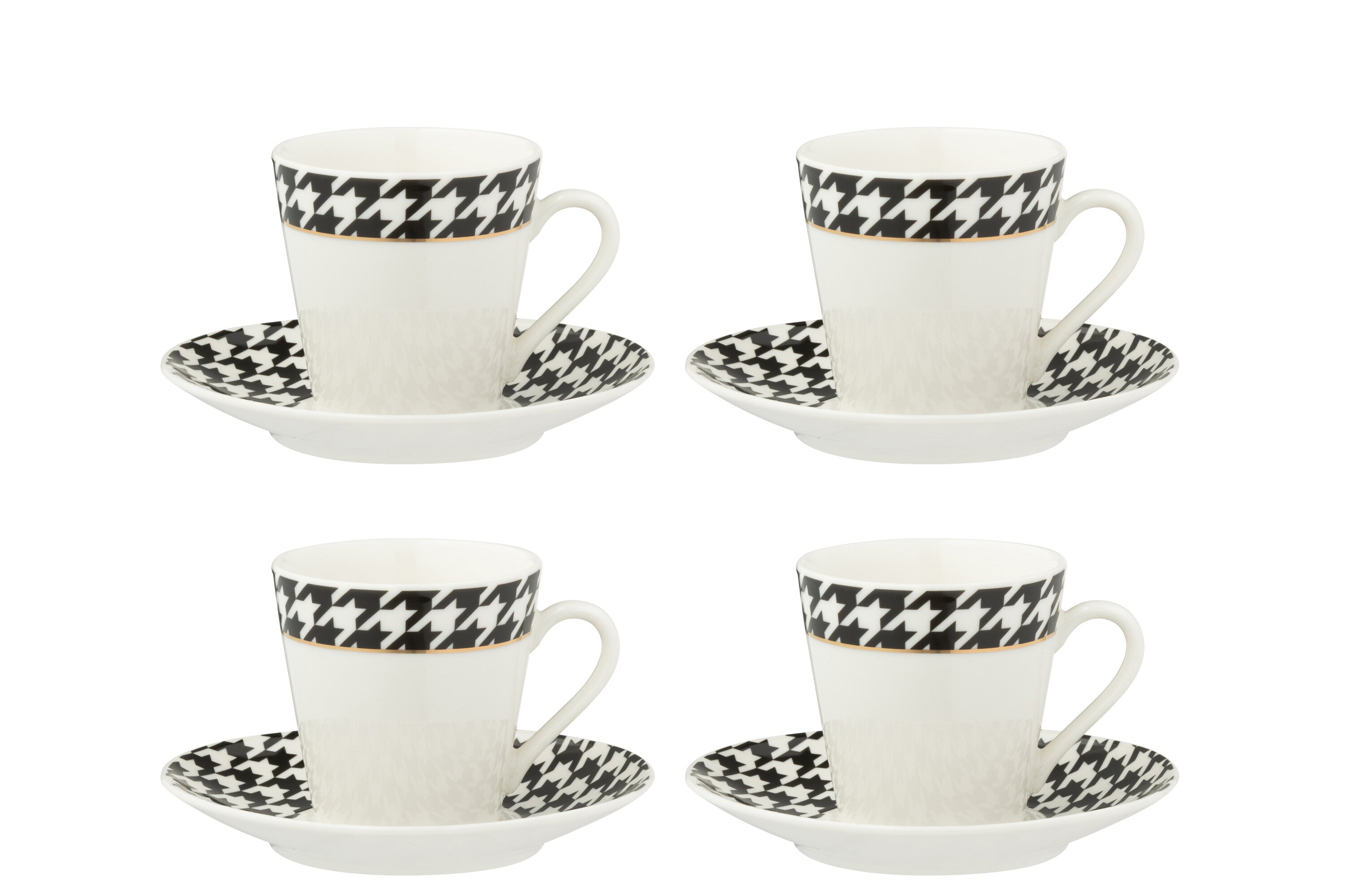 J-Line koffietas + bord Pied-Poule - porselein - wit - doos