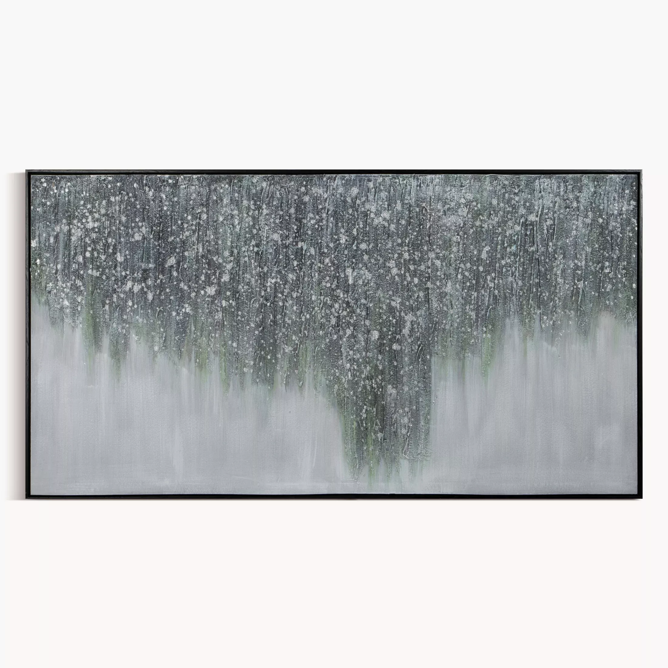 Obraz abstrakcja szaro, zielony ręcznie malowany na płótnie oprawiony w ramę 140x70 cm MIRAGE 2