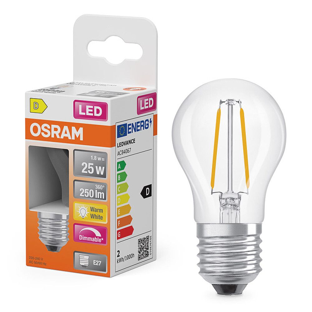 GLOBUSPÆRE LEDVANCE LED SUPERSTAR DIMBAR E27 1,8W 2700K KLAR