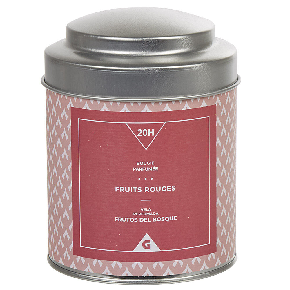 Bougie parfumée dans pot en métal senteur fruits rouges