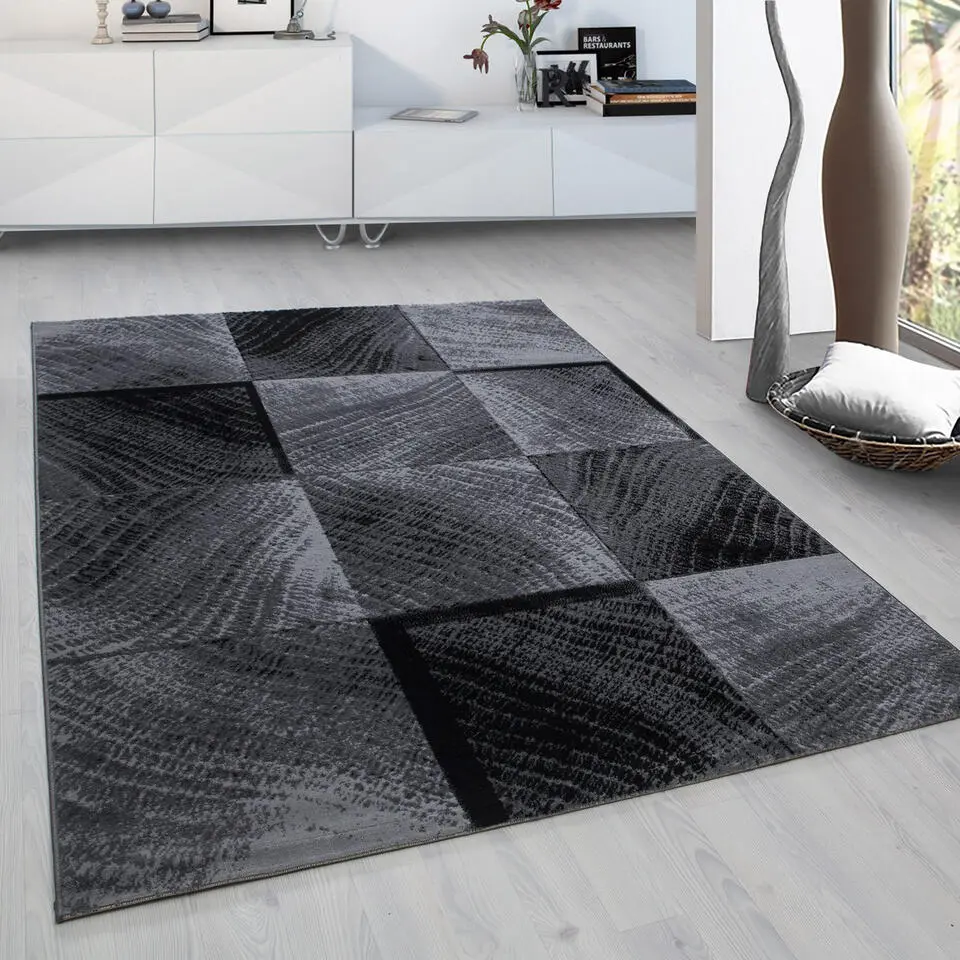 Laagpolig Vloerkleed Plus - Grijs Zwart - 160x230 cm - Tapijt Woonkamer