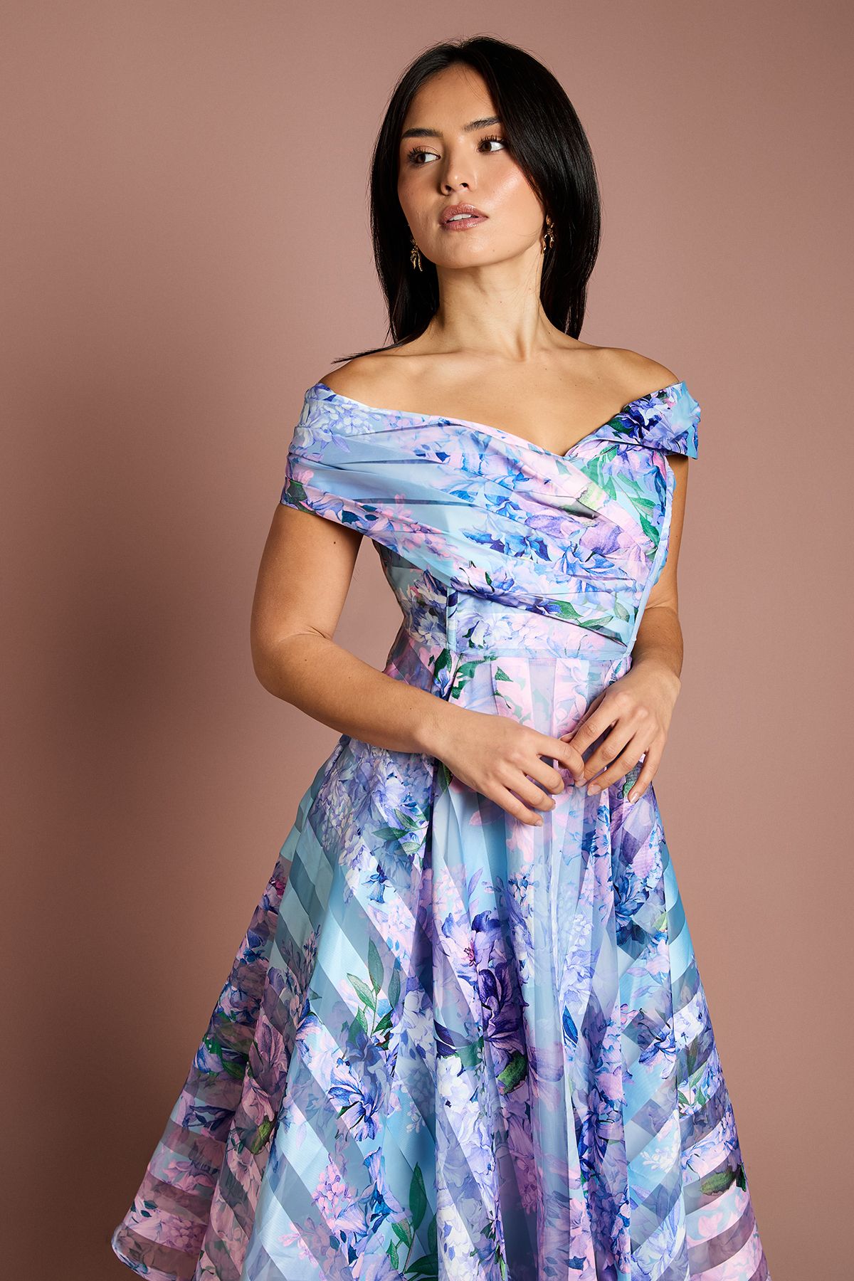 Coast Petite Stripe Organza Pleat Top Midi Dress