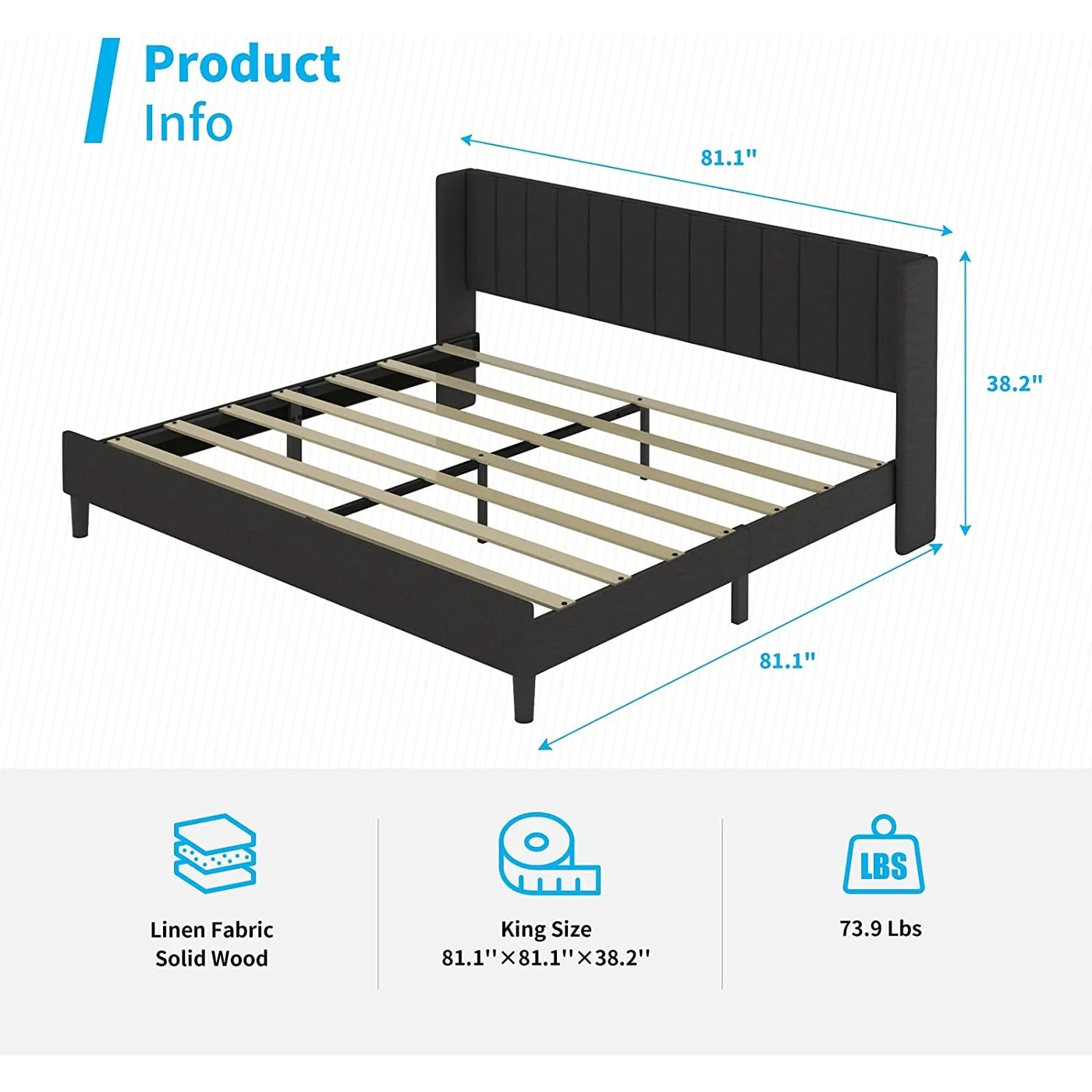Mixoy King/Queen/Full Bed Frame with Headboard Tufted Linen Bedroom Furniture High Upholstered Platform Bed Frame