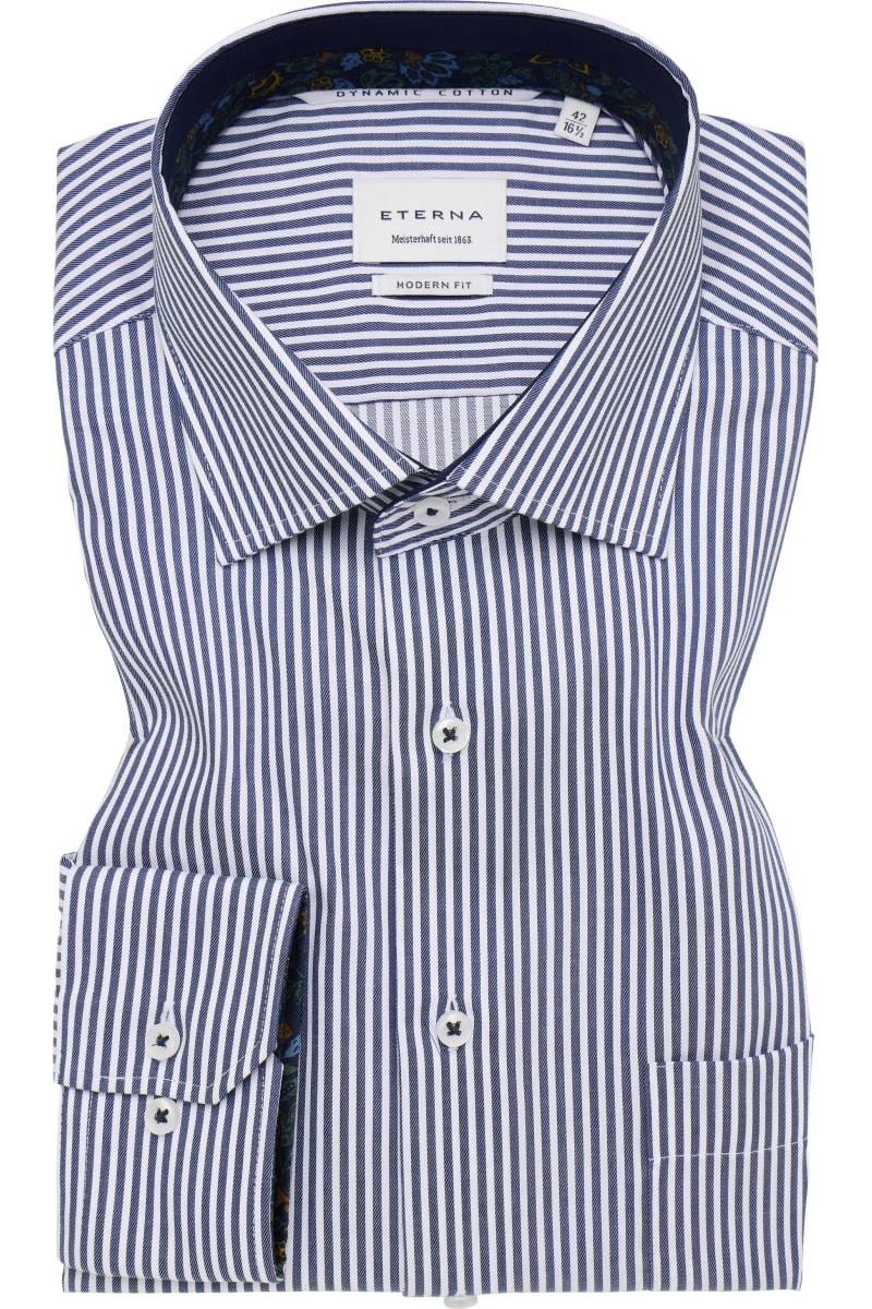 ETERNA Modern Fit Dynamic Cotton Hemd marine, Gestreift (super langer Arm)