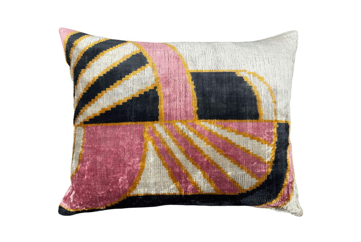 - Housse de coussin velours soie ikat  40x50 rose